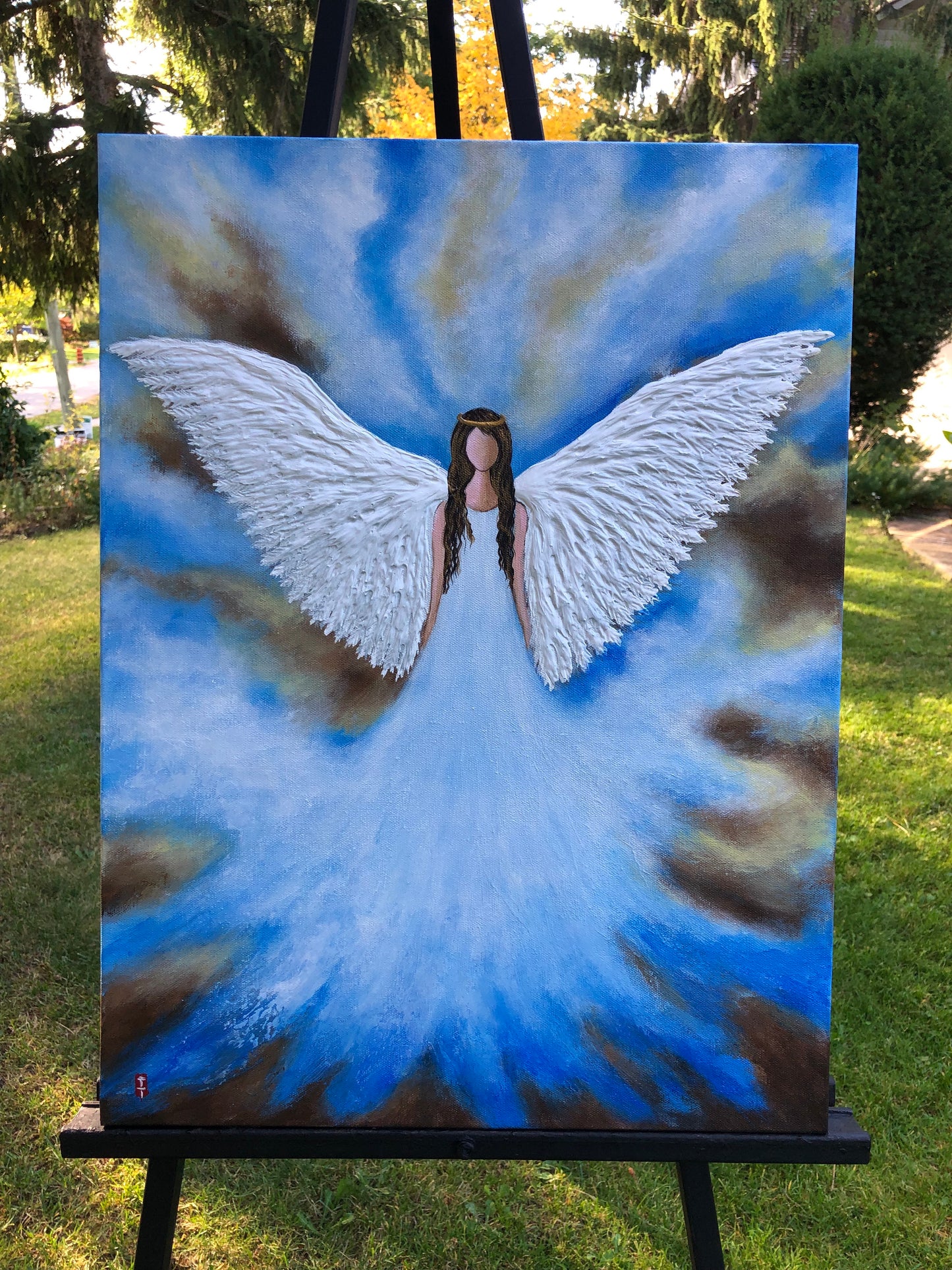 Original Guardian Angel Painting on Canvas