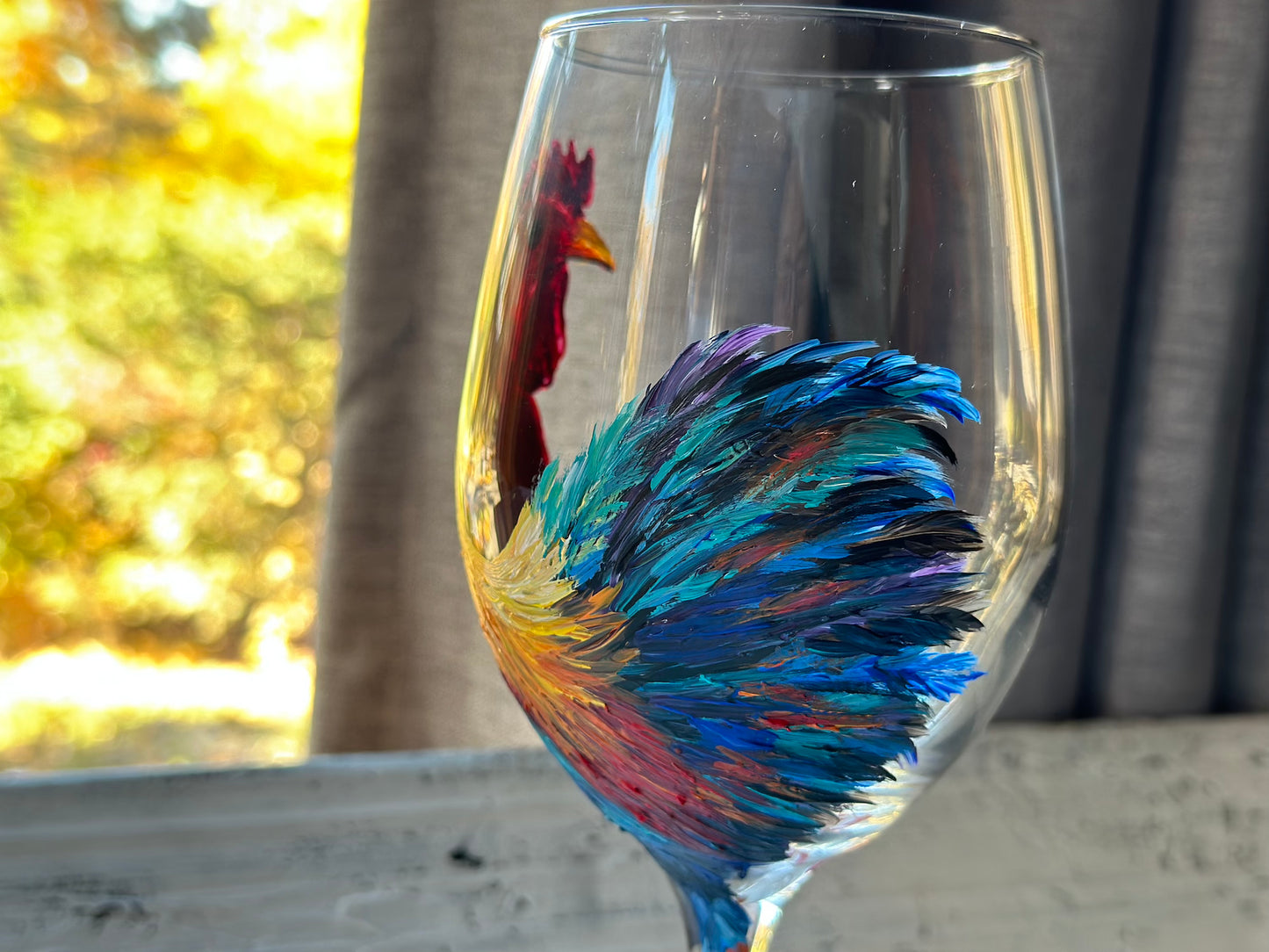 Hand Painted Rooster Wine Glass