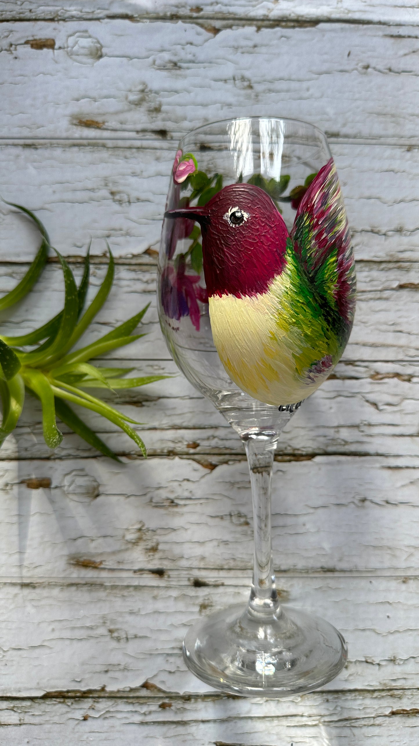 Hand Painted Humming Bird Wine Glass