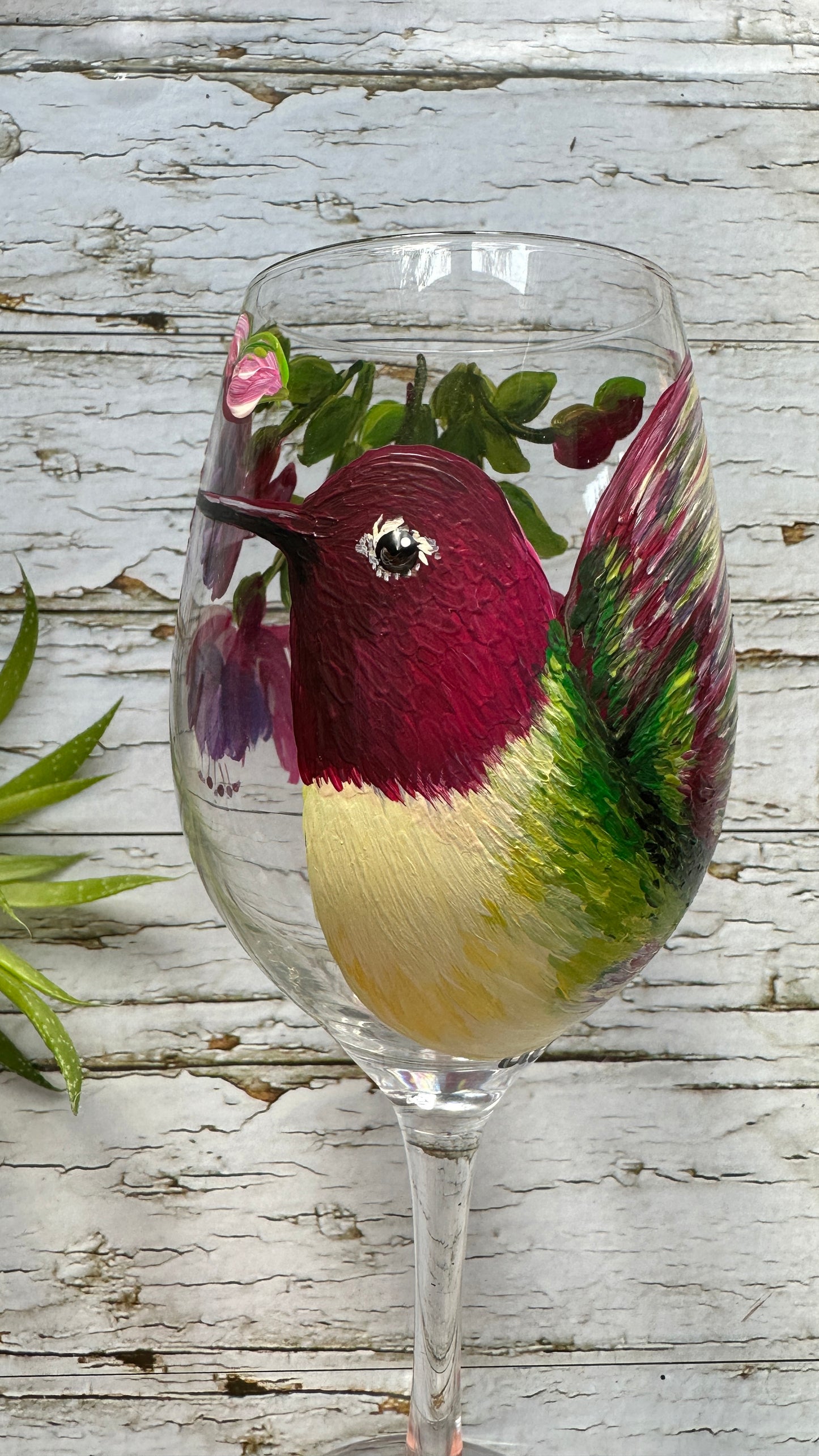 Hand Painted Humming Bird Wine Glass