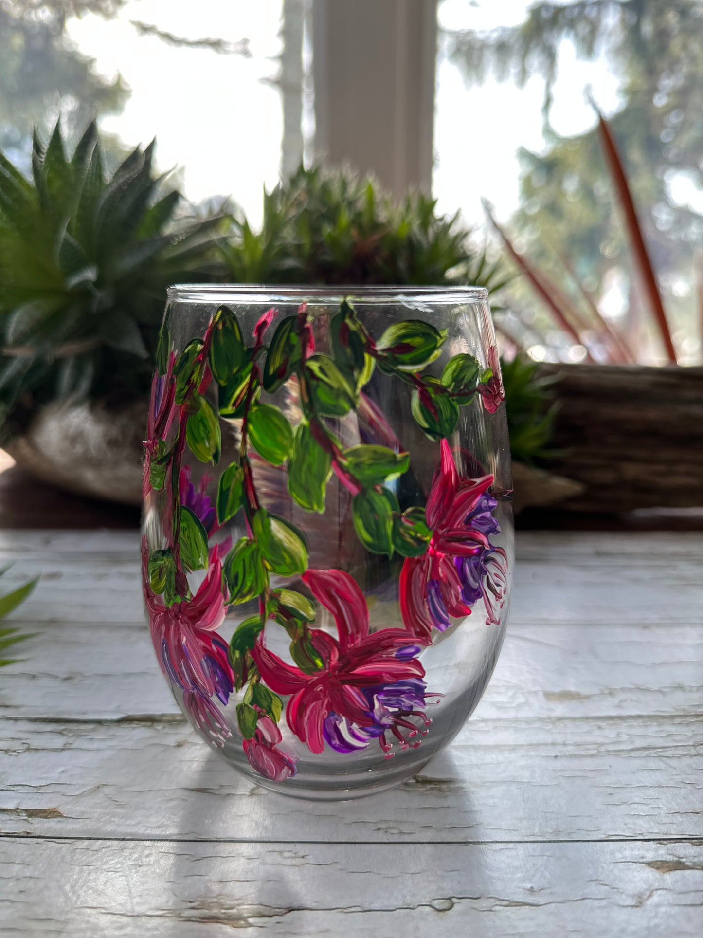 Hand painted hummingbird wine glass