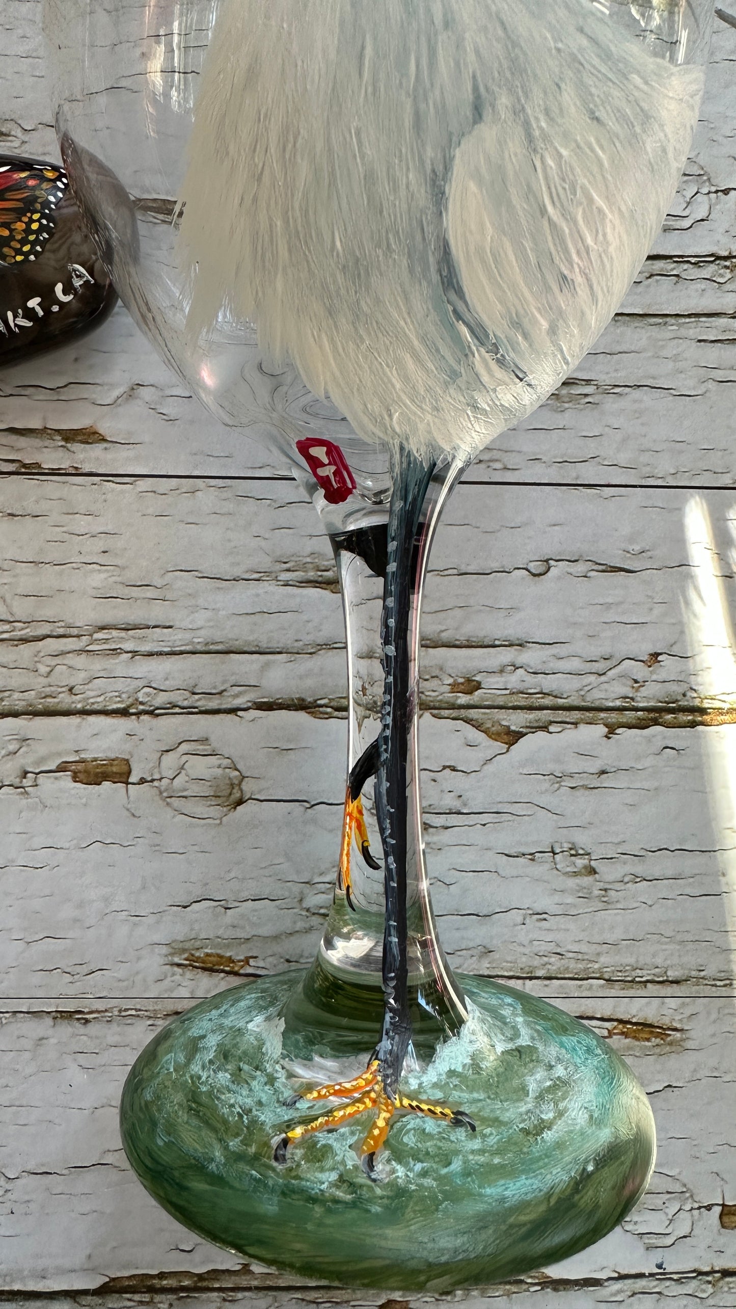 Hand Painted Snowy Egret Wine Glass