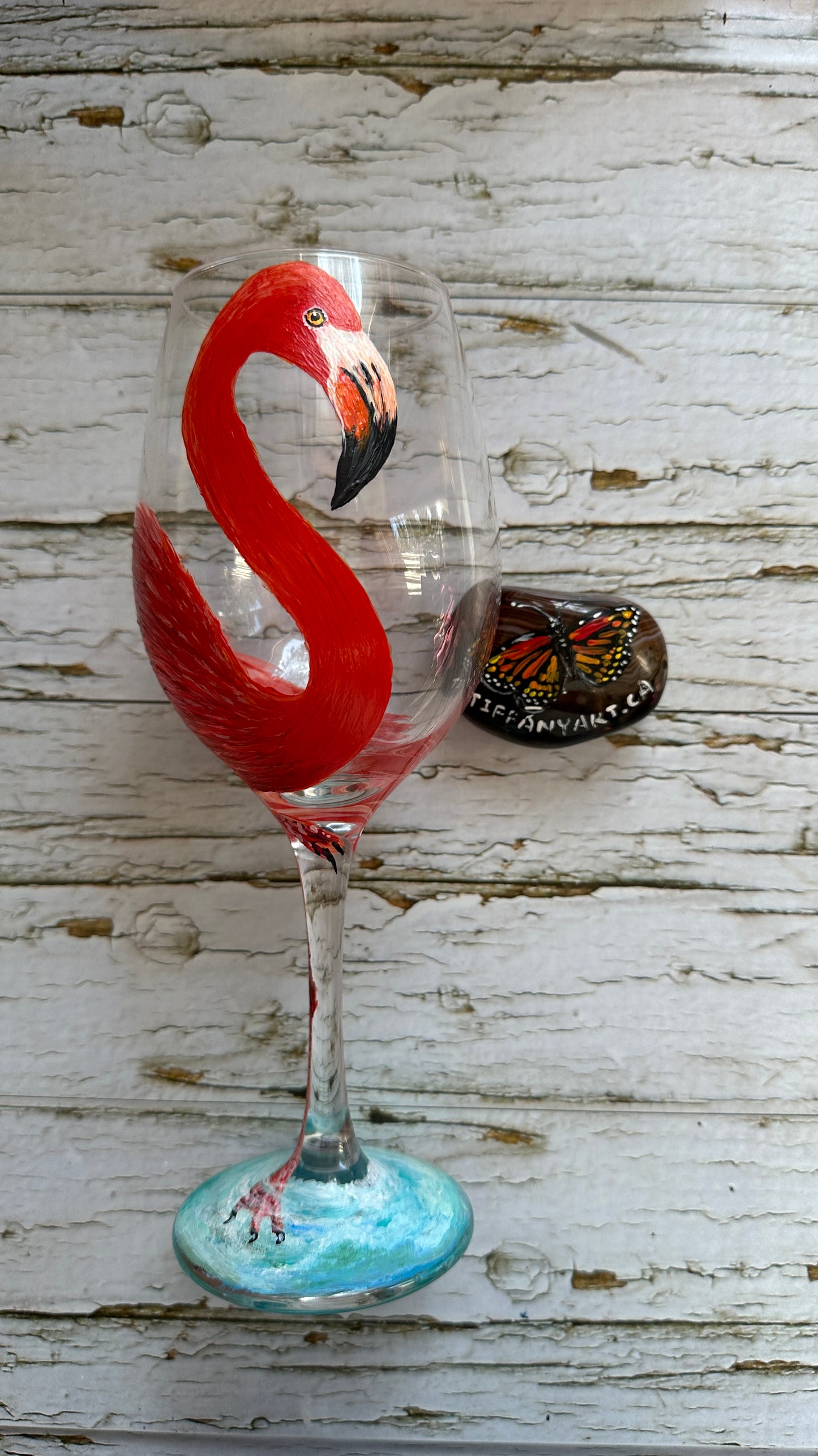 Hand Painted Flamingo Wine Glass