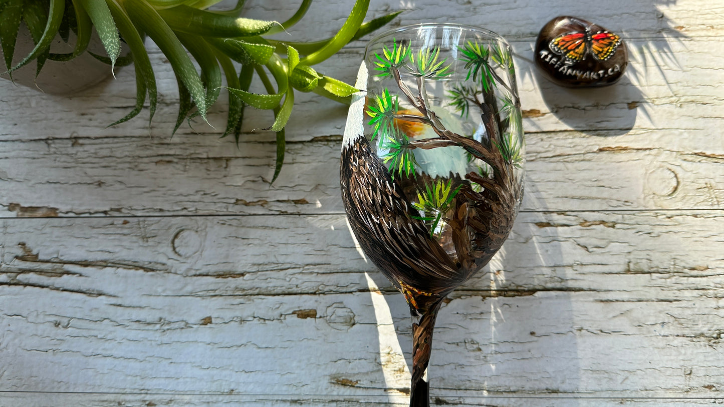 Hand Painted Eagle Family Wine Glass 20oz