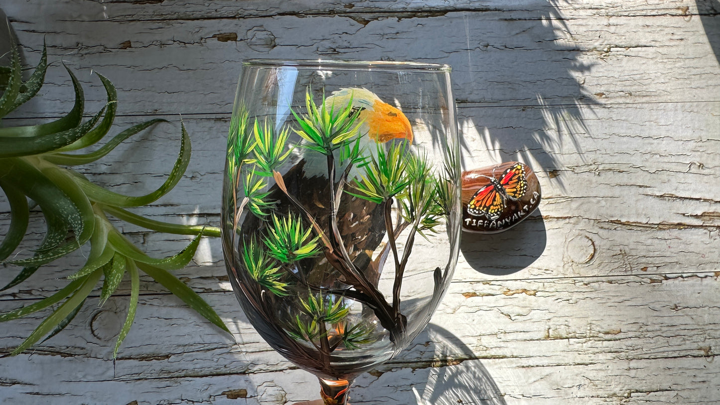 Hand Painted Bald Eagle Wine Glass 20oz