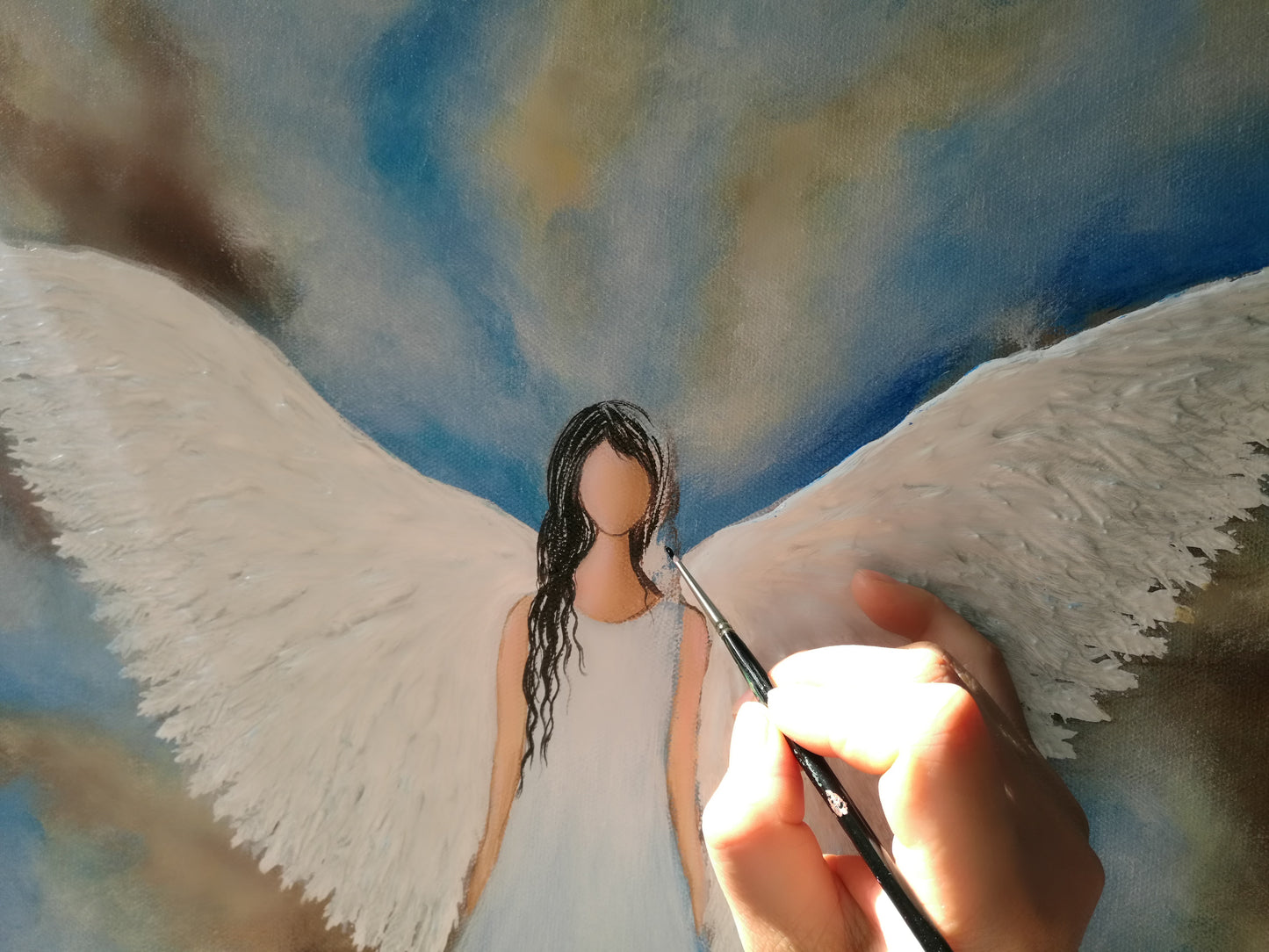 Original Guardian Angel Painting on Canvas