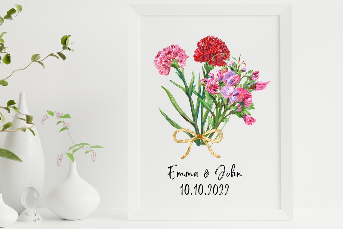 Personalized Family Name Birth Flower Print