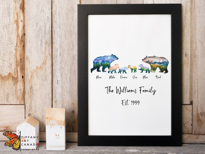 Personalized Bear Family Print with Custom Names