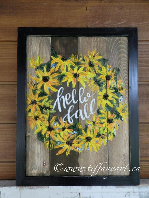 Hello Fall sign,Fall decor,Autumn decor wall art,hand painted sign,Thanksgiving decor,Rustic accent,Black eyed Susan painting,Fall wood sign