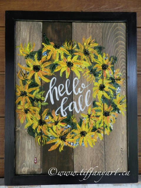 Hello Fall sign,Fall decor,Autumn decor wall art,hand painted sign,Thanksgiving decor,Rustic accent,Black eyed Susan painting,Fall wood sign