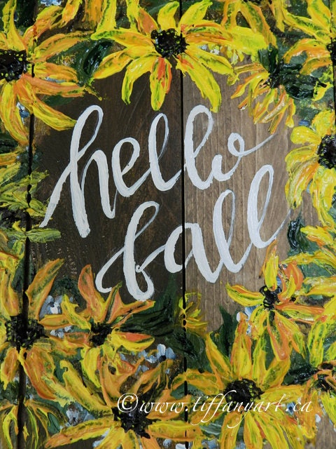 Hello Fall sign,Fall decor,Autumn decor wall art,hand painted sign,Thanksgiving decor,Rustic accent,Black eyed Susan painting,Fall wood sign