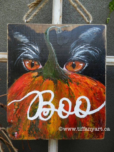 Halloween decoration, Boo Sign,Halloween decor,Thanksgiving decor,Autumn decor,Fall decoration,Halloween wood sign,Black cat art,Pumpkin art