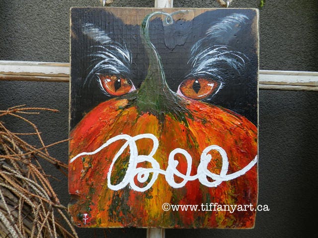 Halloween decoration, Boo Sign,Halloween decor,Thanksgiving decor,Autumn decor,Fall decoration,Halloween wood sign,Black cat art,Pumpkin art