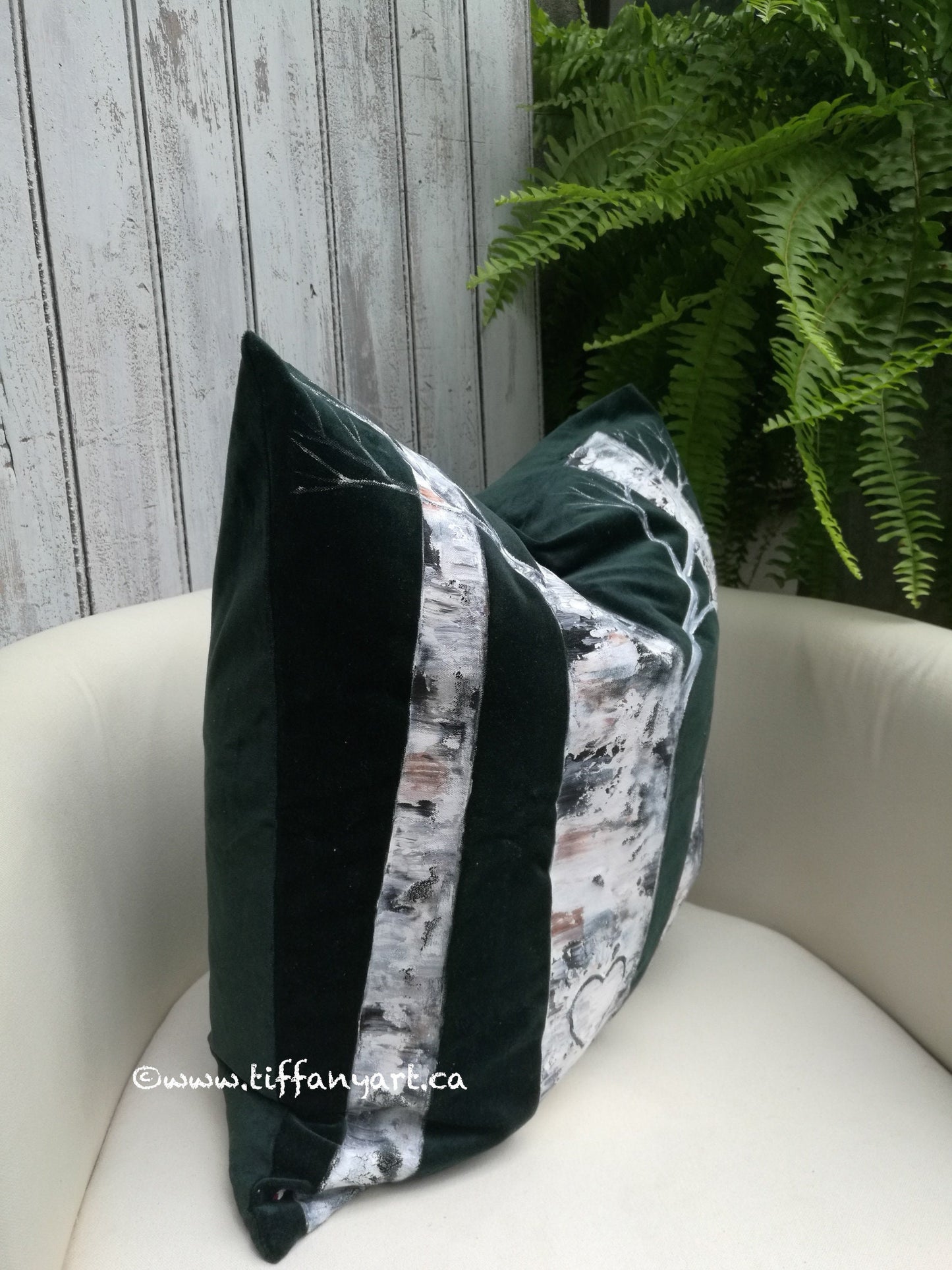 Hand painted birch tree pillow