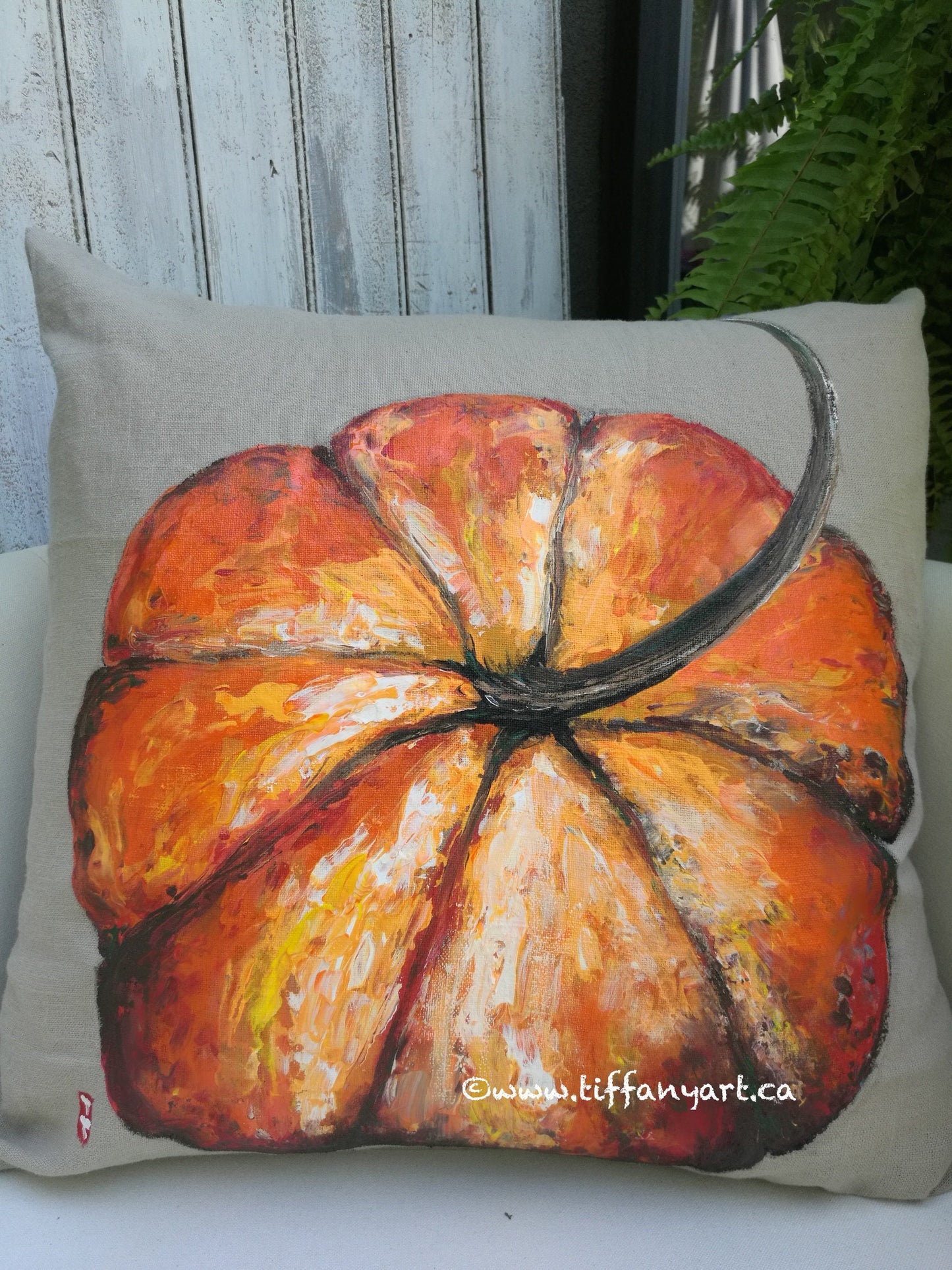 Hand Painted Pumpkin Pillow 20" x 20", Autumn pillow, Fall pillows, Fall Pumpkin, Fall decor, Thanksgiving decor, Halloween decor, Pumpkin