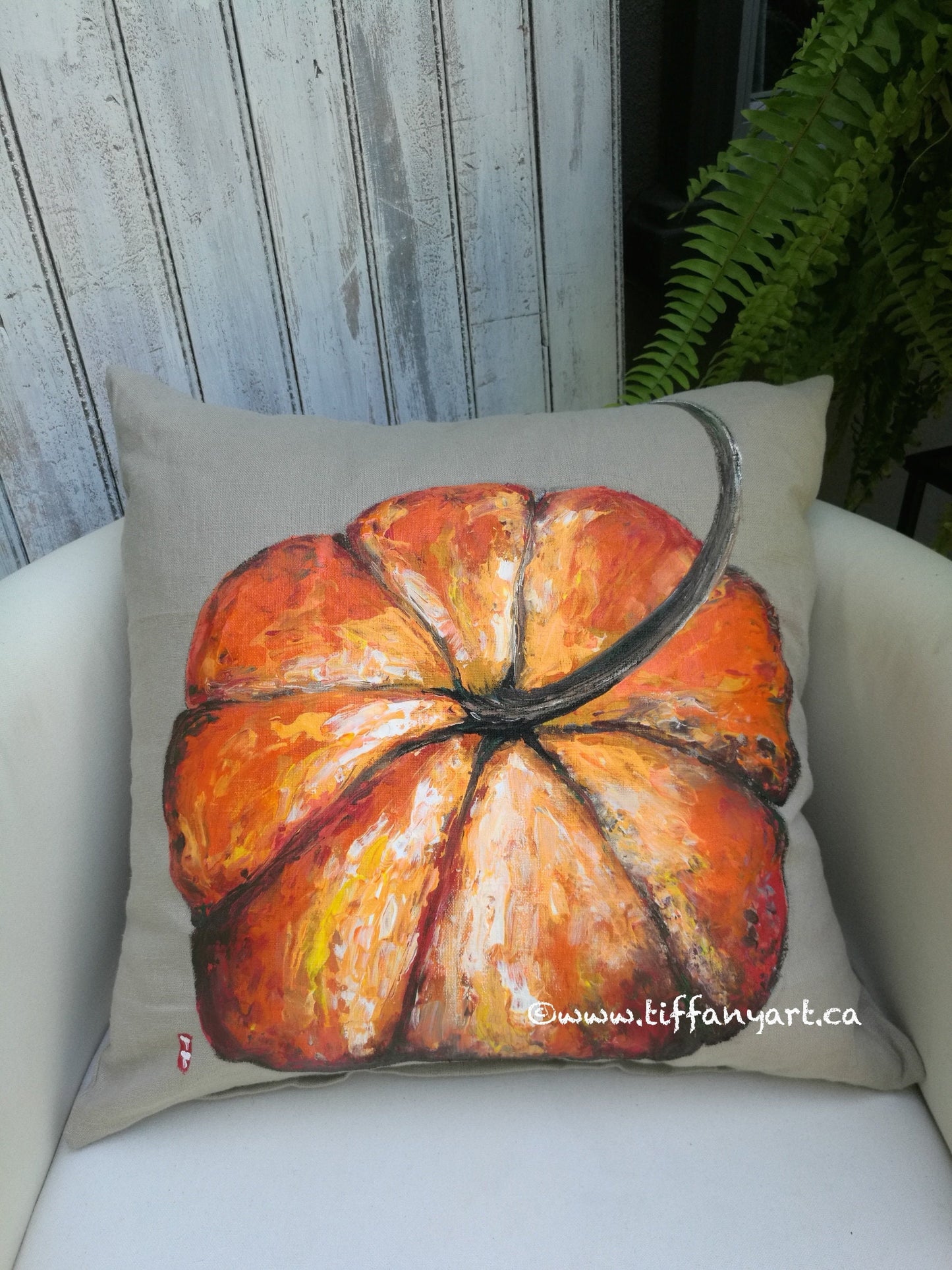 Hand Painted Pumpkin Pillow 20" x 20", Autumn pillow, Fall pillows, Fall Pumpkin, Fall decor, Thanksgiving decor, Halloween decor, Pumpkin