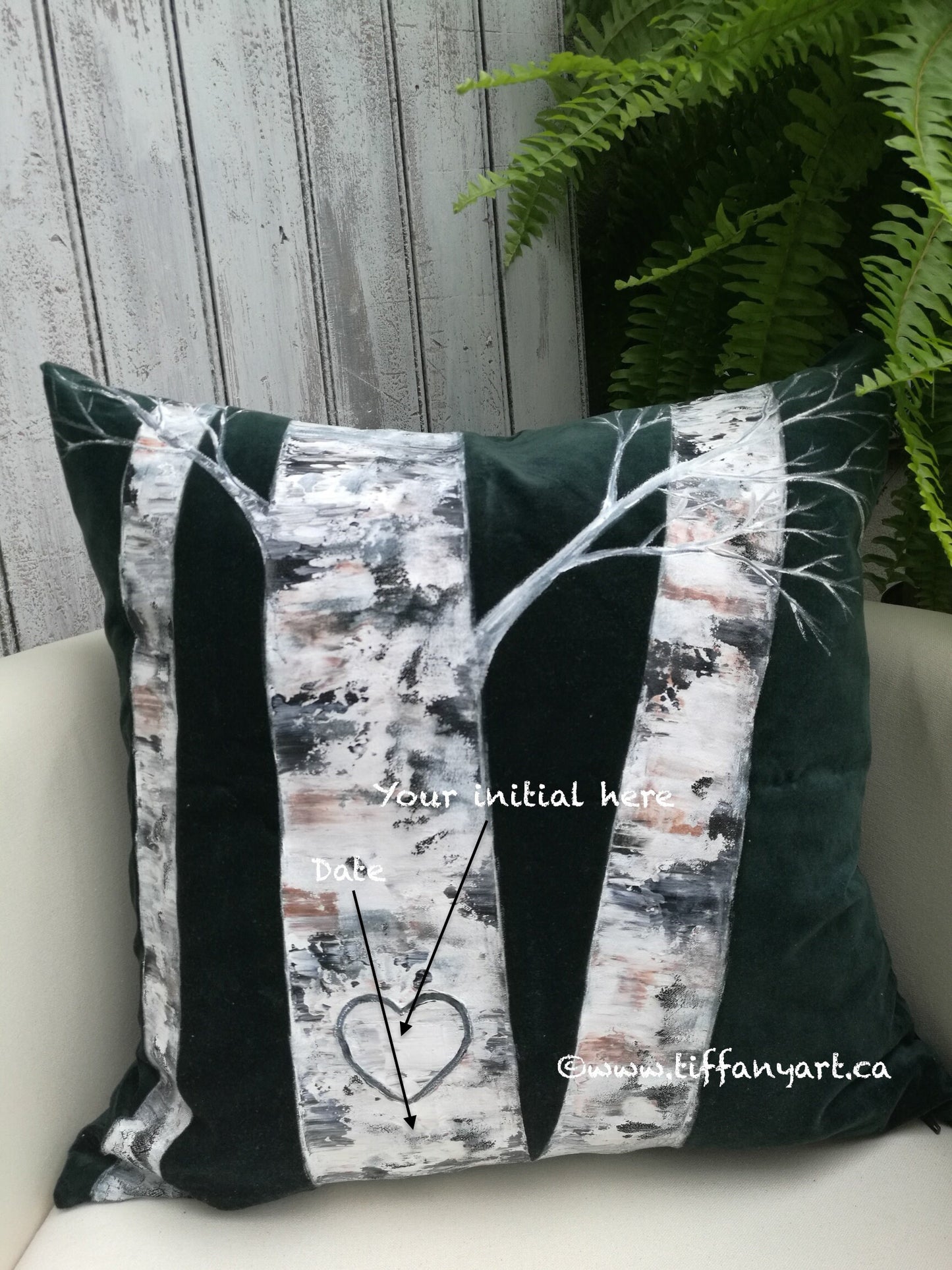 Hand painted birch tree pillow