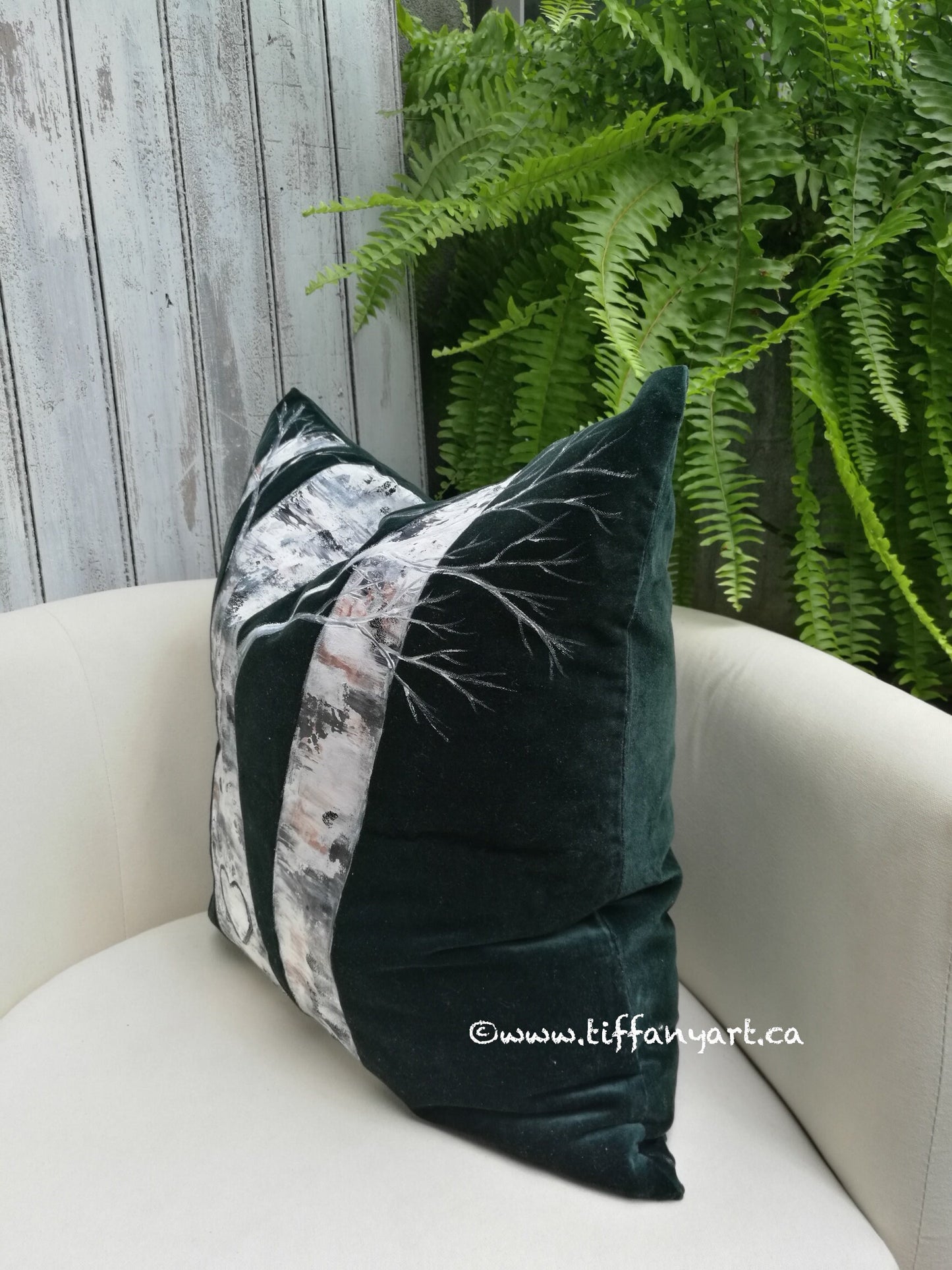 Hand painted birch tree pillow