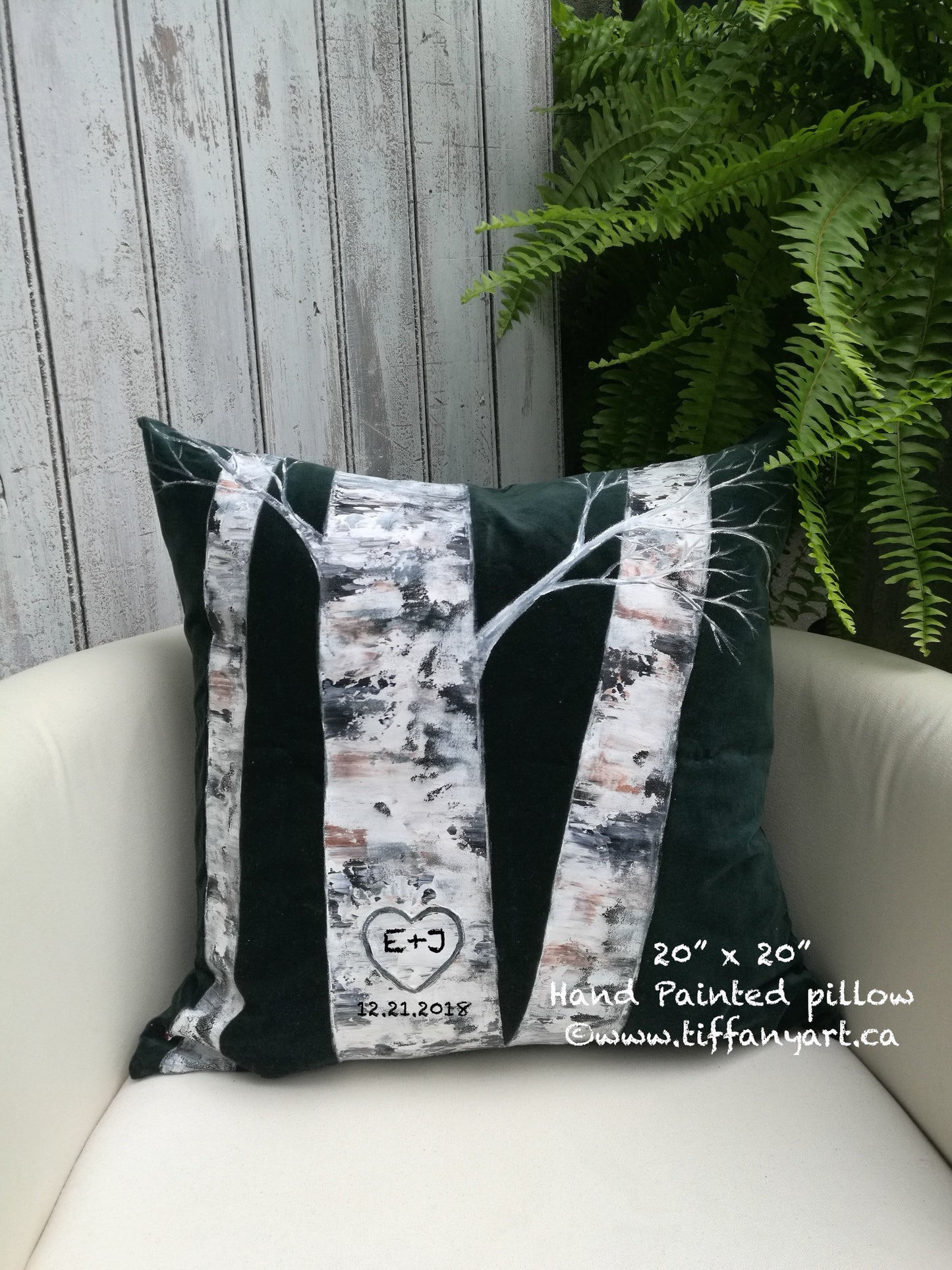 Hand painted birch tree pillow