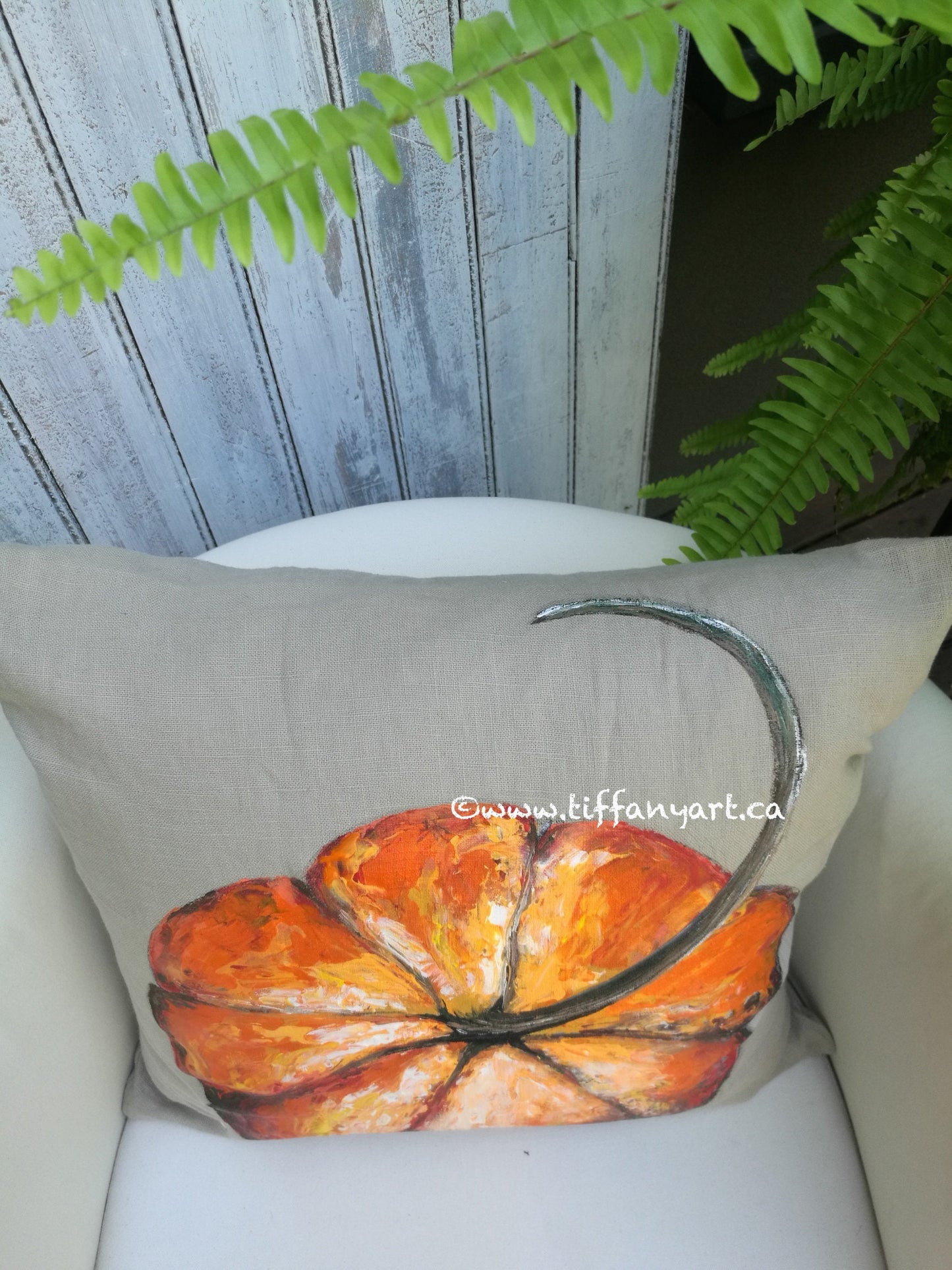 Hand Painted Pumpkin Pillow 20" x 20", Autumn pillow, Fall pillows, Fall Pumpkin, Fall decor, Thanksgiving decor, Halloween decor, Pumpkin