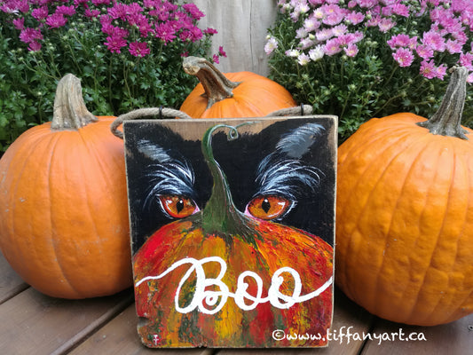 Halloween decoration, Boo Sign,Halloween decor,Thanksgiving decor,Autumn decor,Fall decoration,Halloween wood sign,Black cat art,Pumpkin art