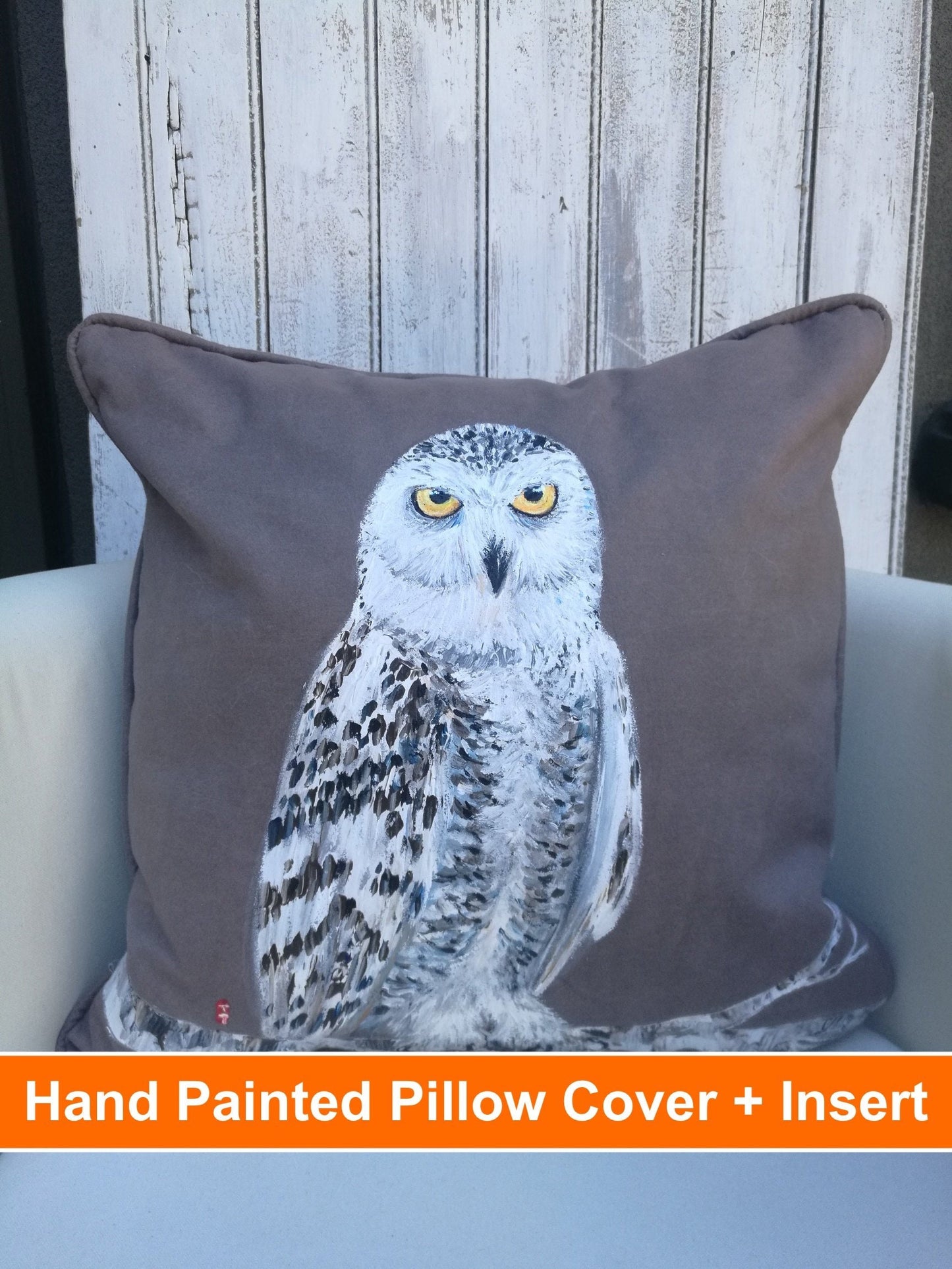 Owl Pillow, Hand painted pillow, Owl painting, Owl decor, Owl gifts, Snowy Owl painting, Owl art, Owl decoration, Owl lover gift, Snowy owl