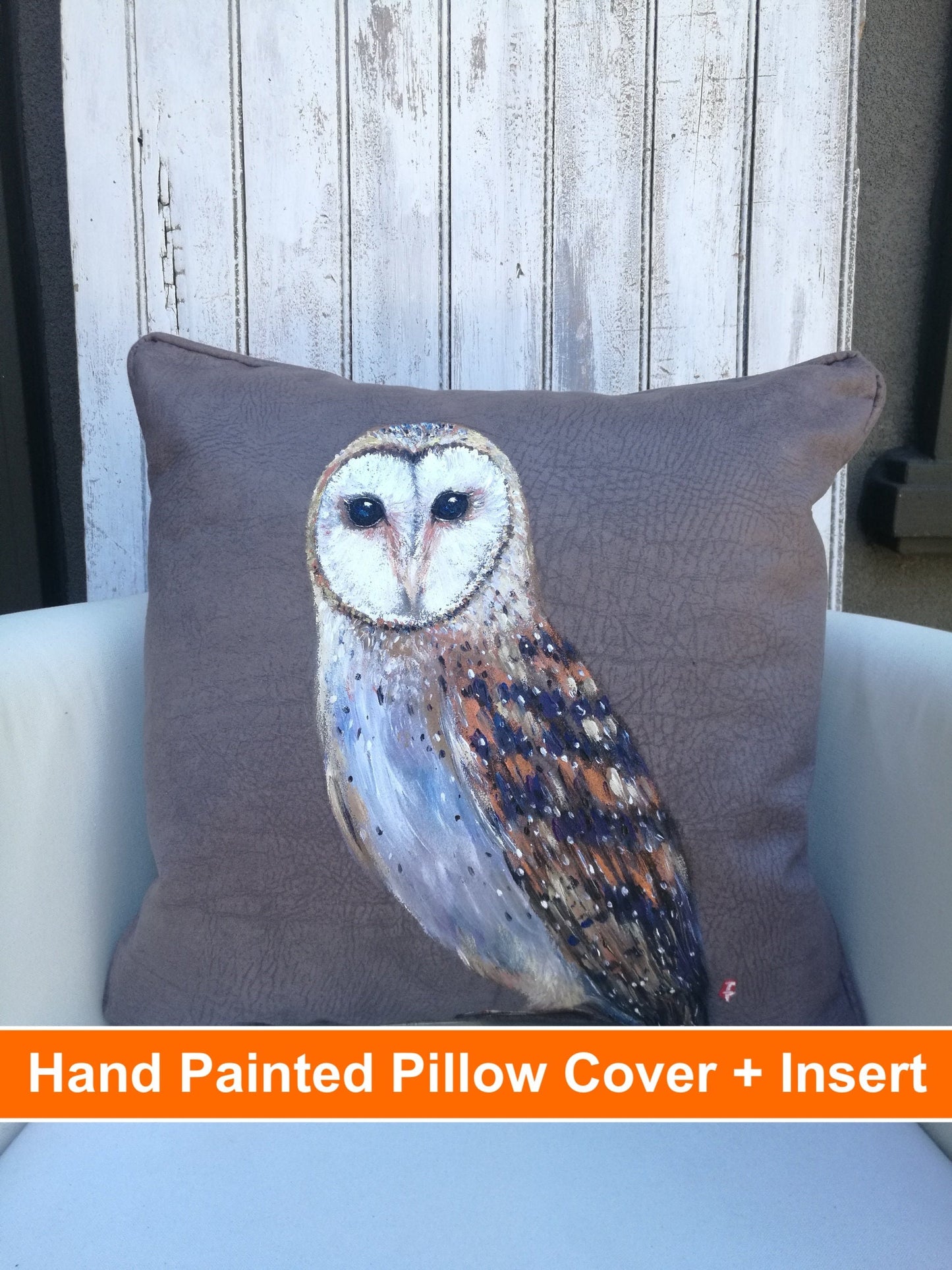 Owl gift, Hand painted Owl pillow, Owl painting, Owl lover gift, Wildlife cushion, Owl decor, Hand painted pillow, Barn owl, Owl art