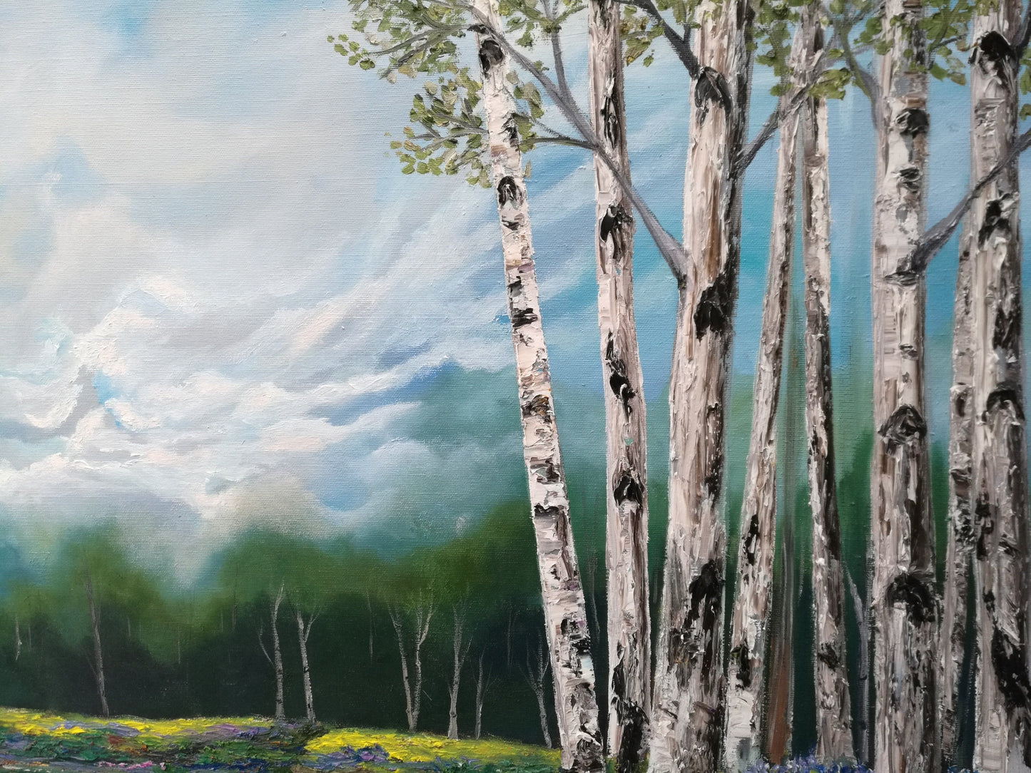 Birch tree oil painting