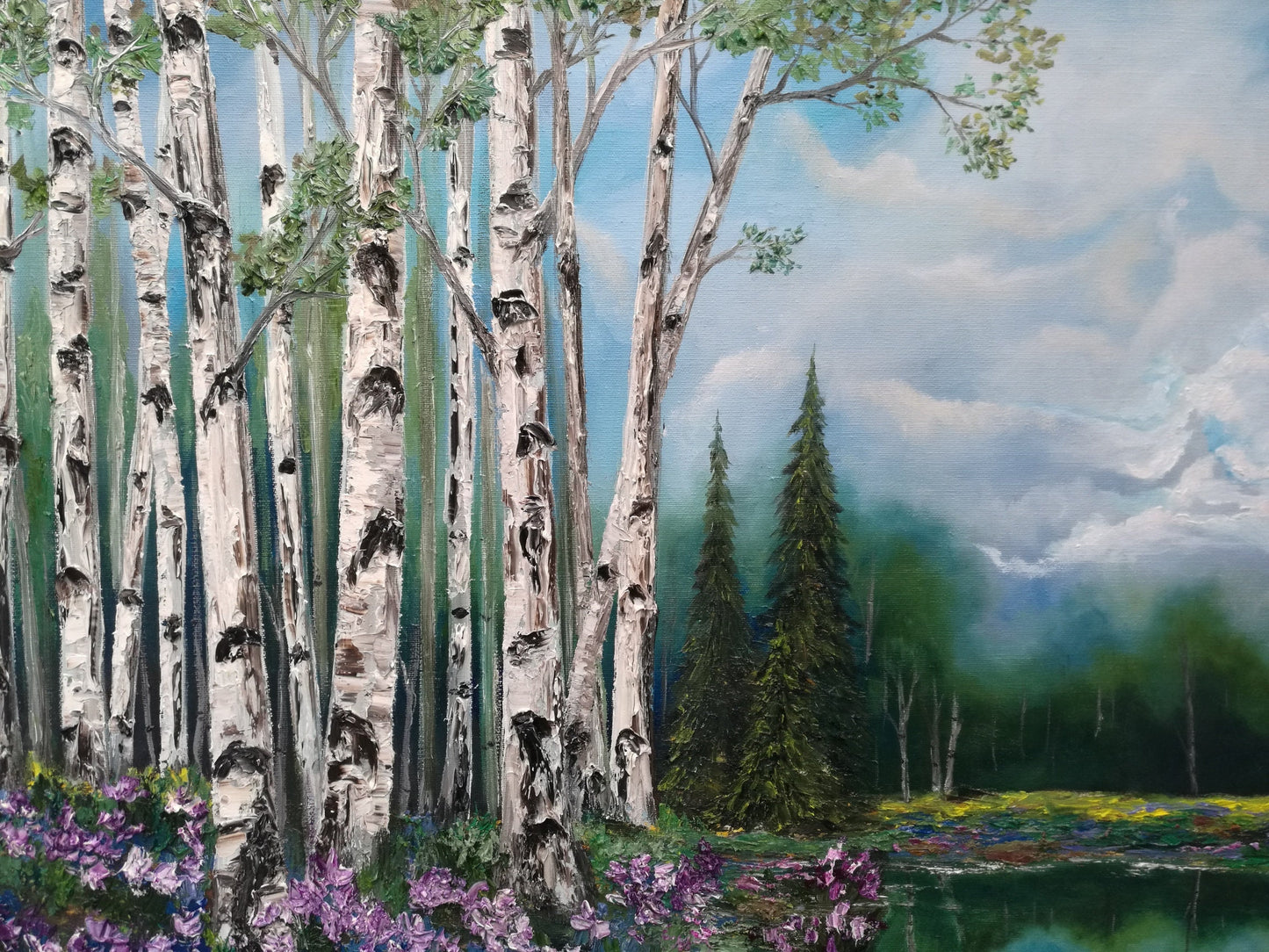 Birch tree oil painting