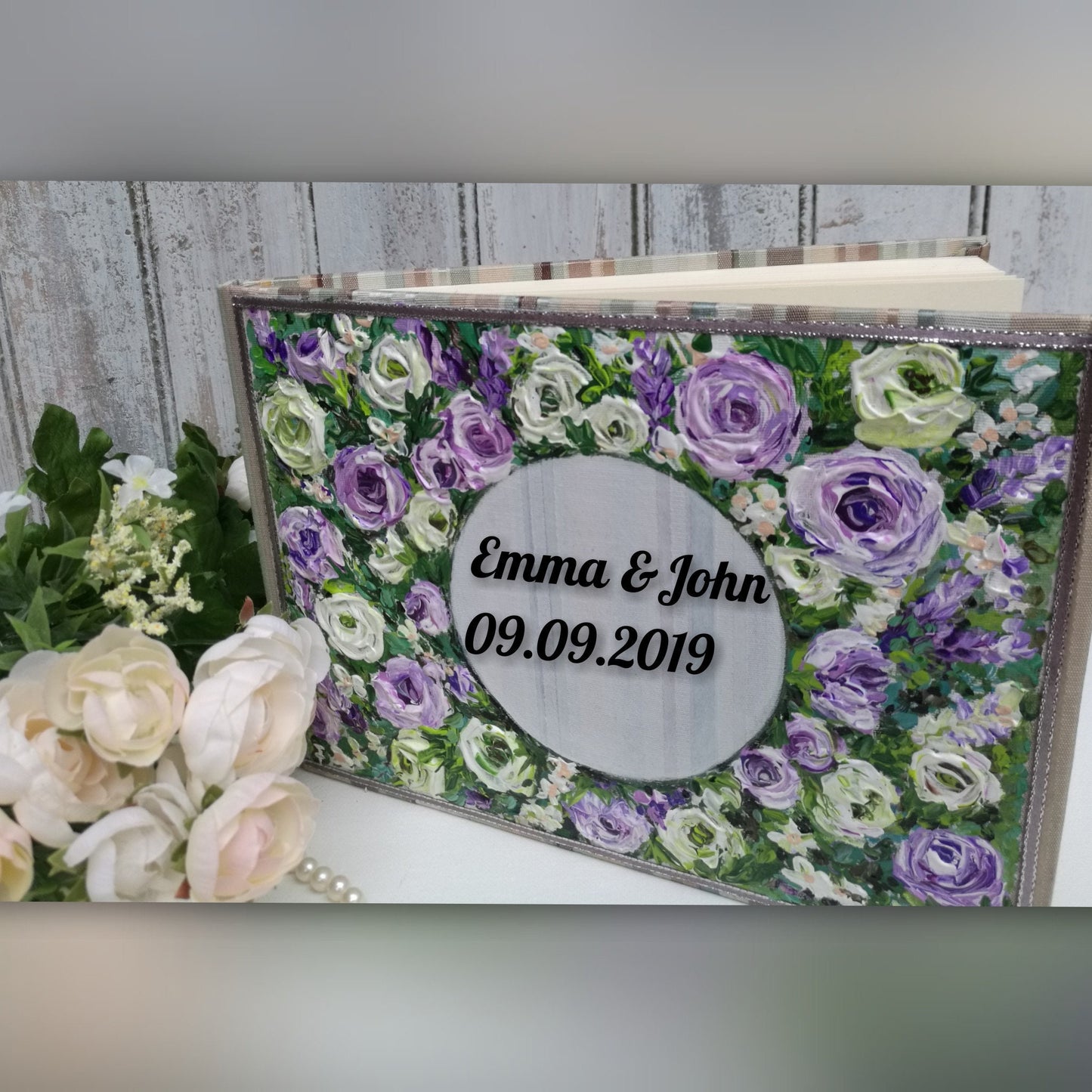 Hand Painted Set of 2 Wedding Memory Box, Personalized Floral Wedding Guest Book, Anniversary Gift for Husband Wife, Memory Box, Guest book