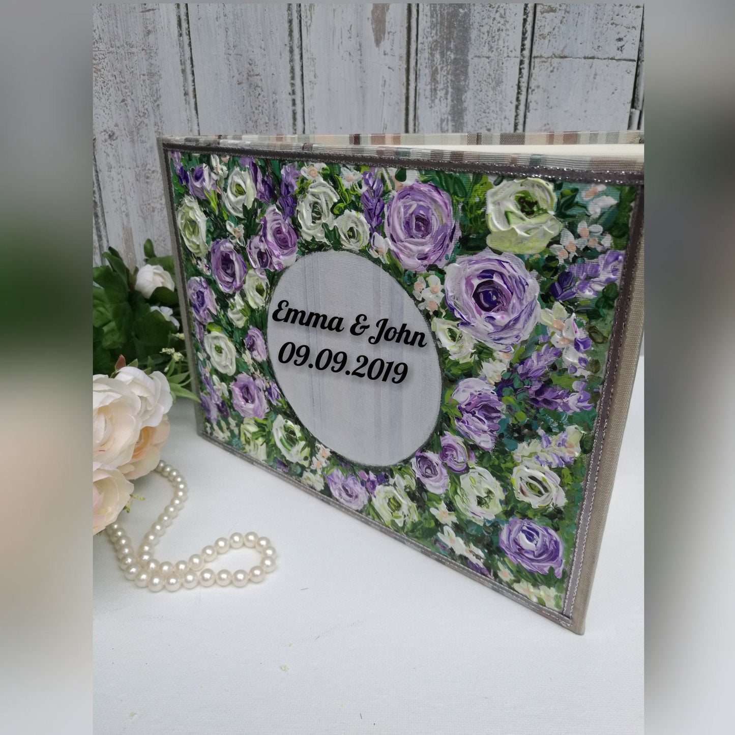 Hand Painted Set of 2 Wedding Memory Box, Personalized Floral Wedding Guest Book, Anniversary Gift for Husband Wife, Memory Box, Guest book