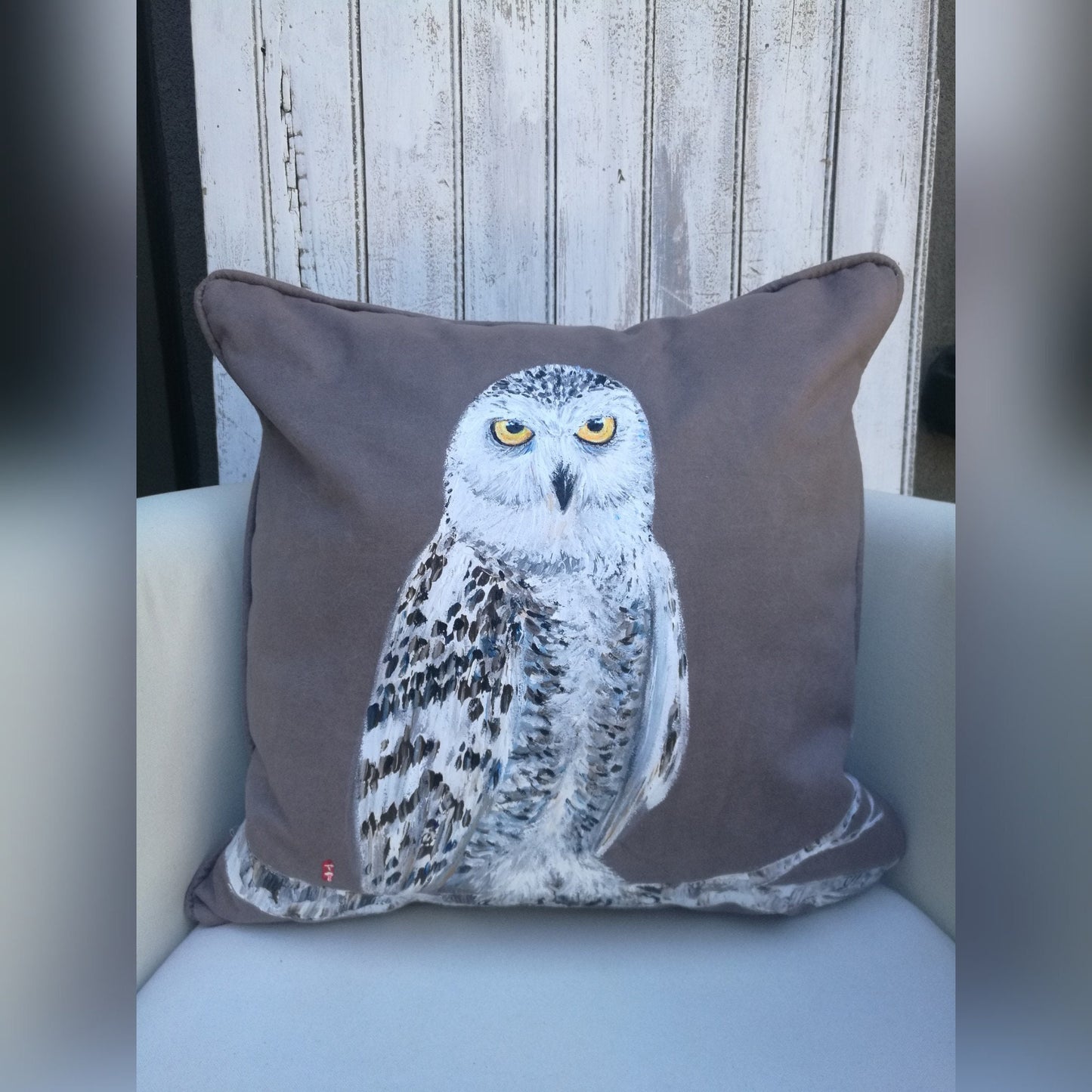 Owl Pillow, Hand painted pillow, Owl painting, Owl decor, Owl gifts, Snowy Owl painting, Owl art, Owl decoration, Owl lover gift, Snowy owl