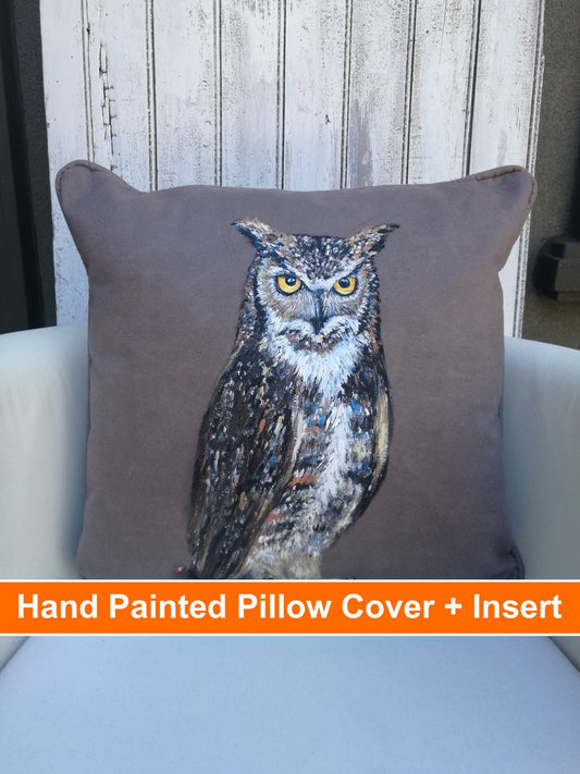 Owl pillow | Owl gifts | Owl painting | Owl lover gift | Wildlife cushion | Owl decor | Hand painted pillow | hand painted cushion | Owl art