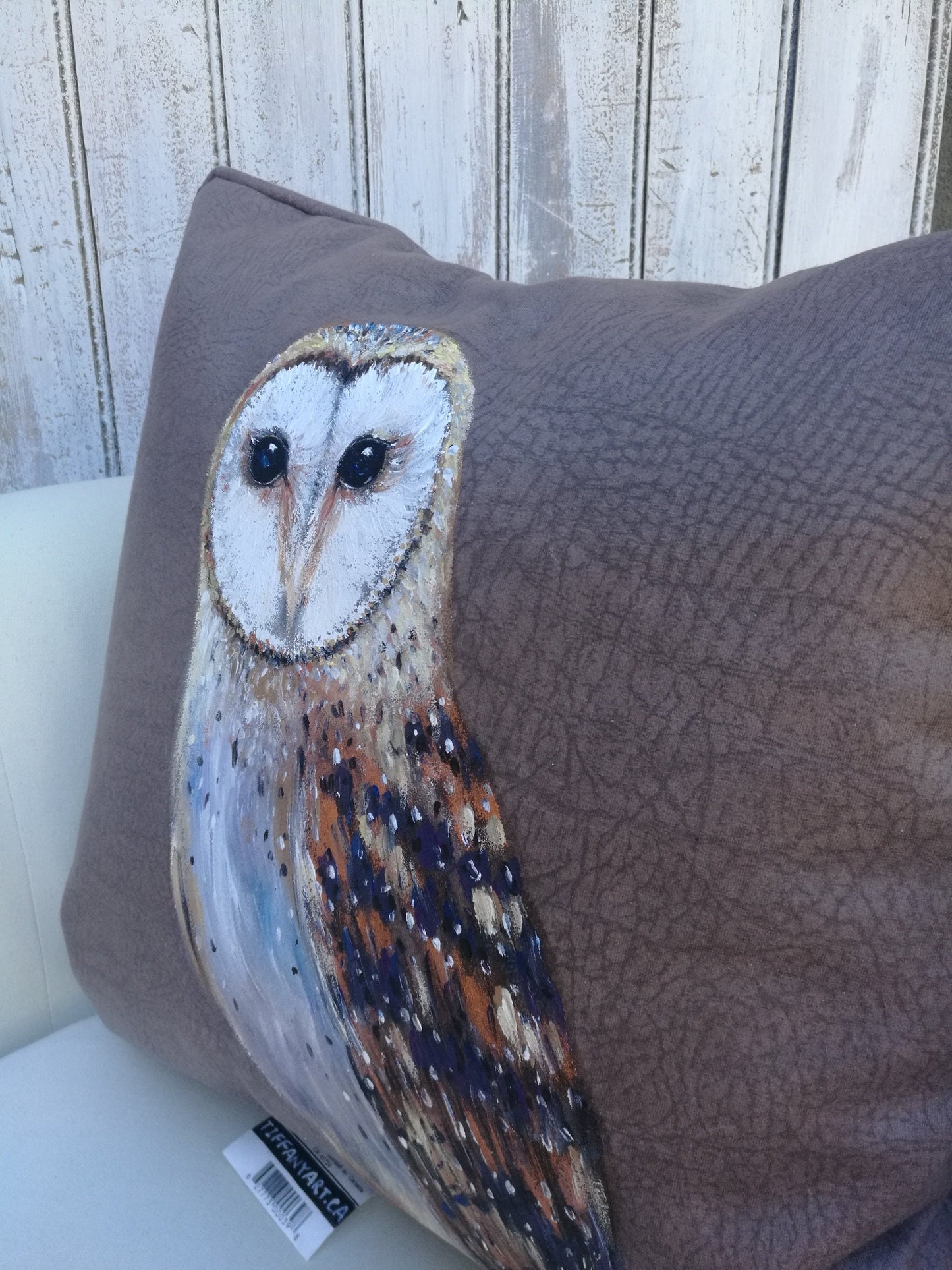 Owl gift, Hand painted Owl pillow, Owl painting, Owl lover gift, Wildlife cushion, Owl decor, Hand painted pillow, Barn owl, Owl art