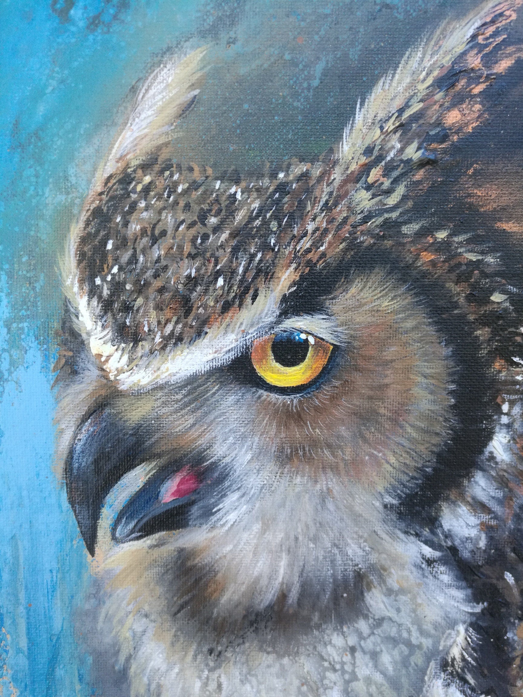 Great horned owl painting Original Owl painting Owl lover gift