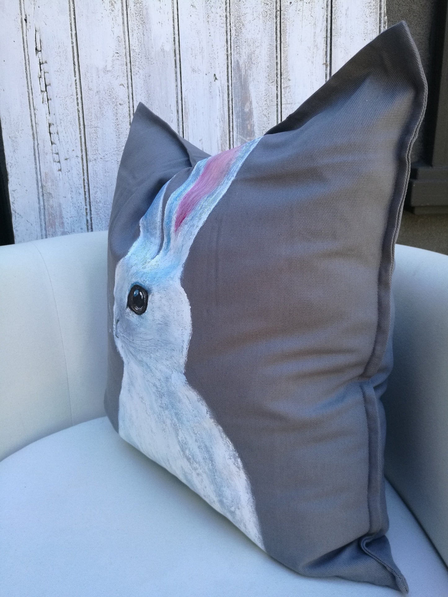 Hand painted bunny pillow cover, Bunny cushion cover, Gift for Mom, Bunny lover gift, Girl room decor, Nursery decor, Nursery bunny pillow