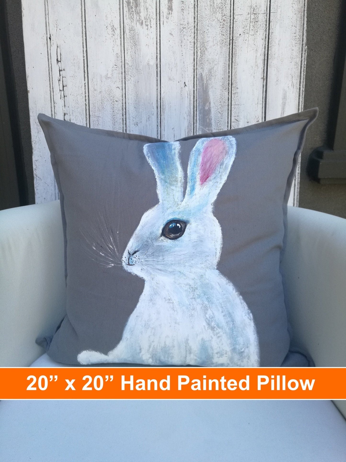 Hand painted bunny pillow cover, Bunny cushion cover, Gift for Mom, Bunny lover gift, Girl room decor, Nursery decor, Nursery bunny pillow