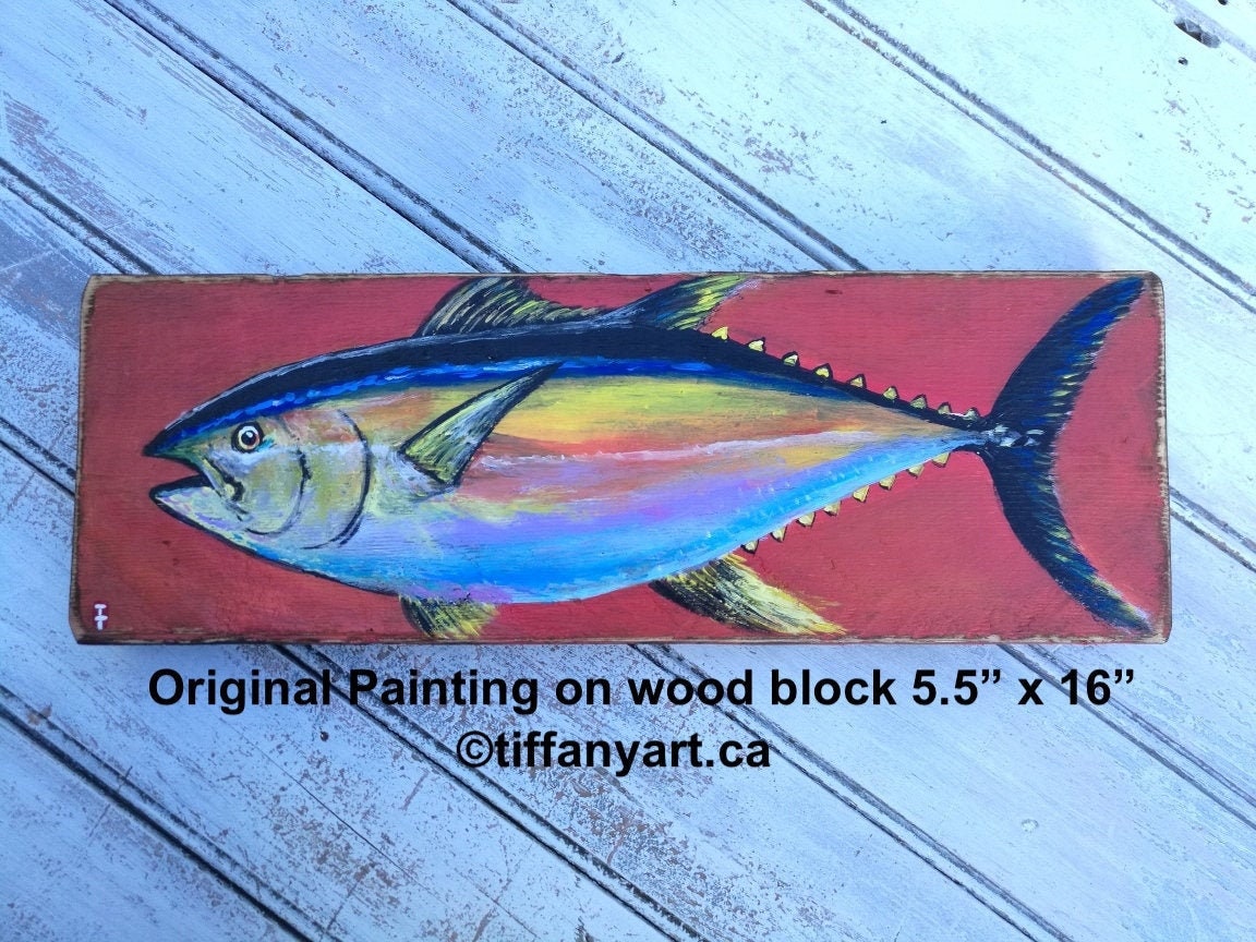 Fish painting on wood, Coastal Decor, Fishing Gifts for Men