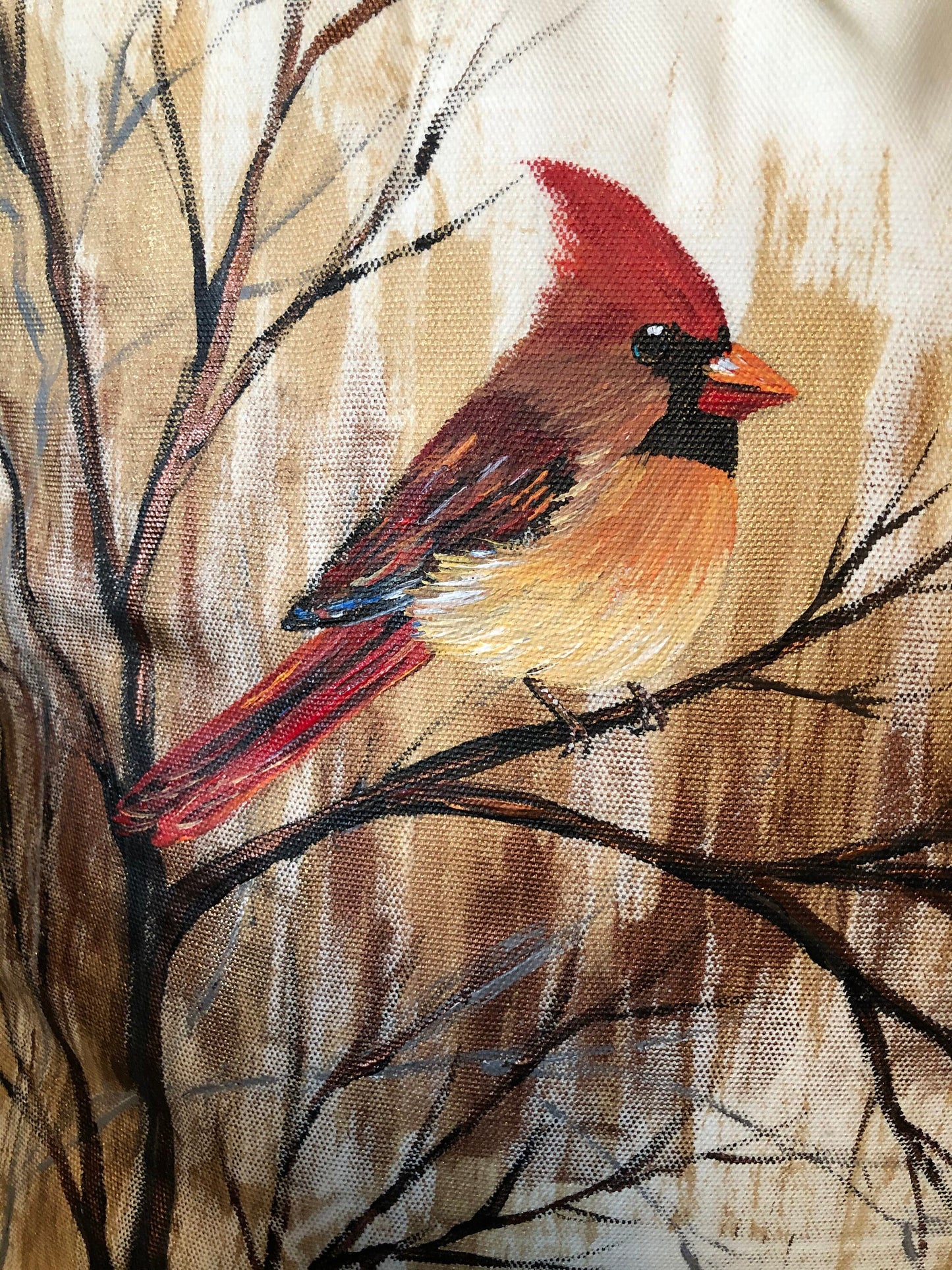 Red Cardinal bird, Hand painted pillow, Cardinal pillow cover, red Cardinal, bird pillow,  love bird pillow, Cardinal gift, Cardinal decor