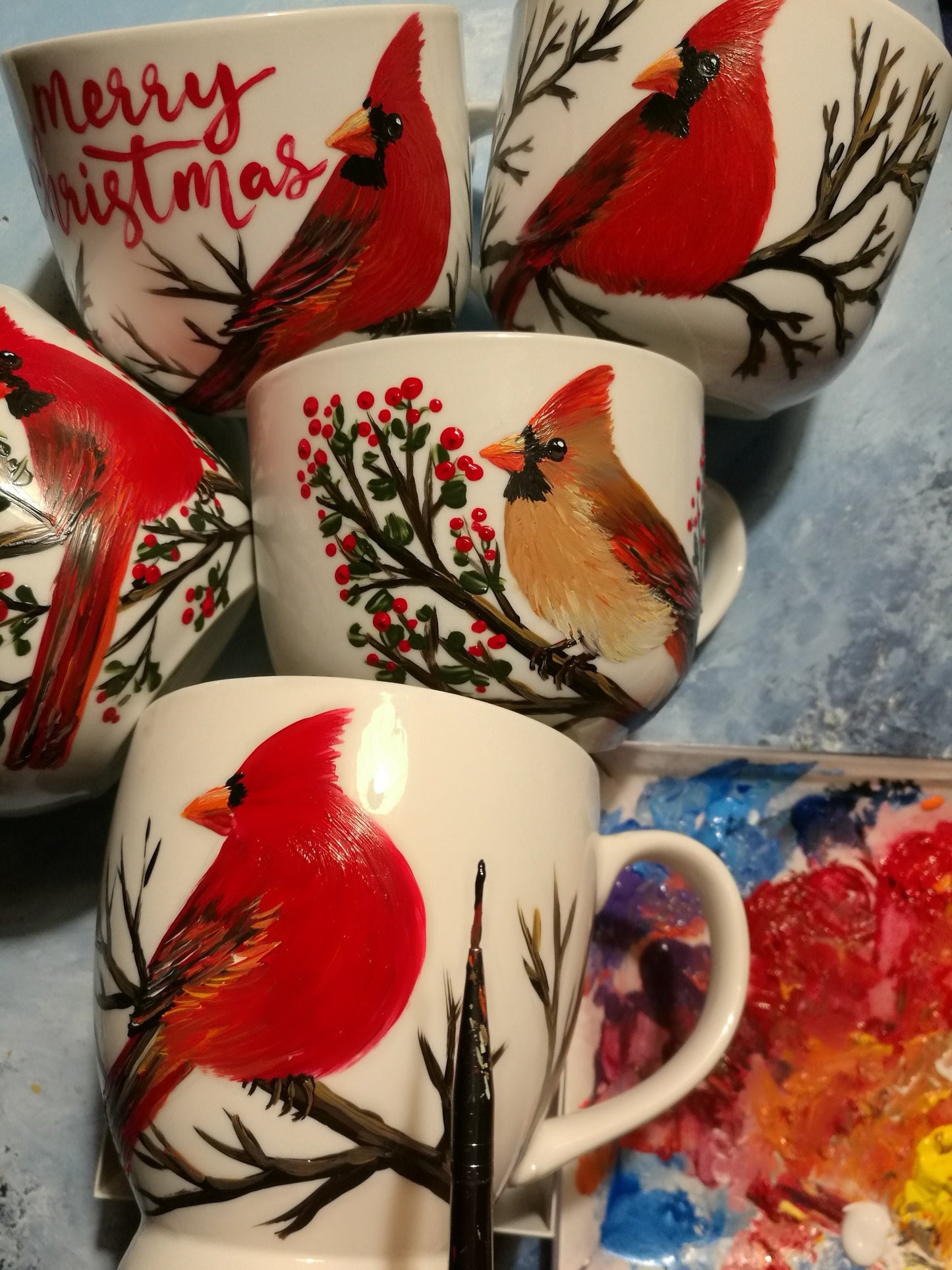 Hand painted Cardinal mug