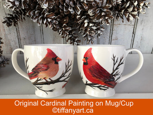 Hand Painted Cardinal Mug, Christmas