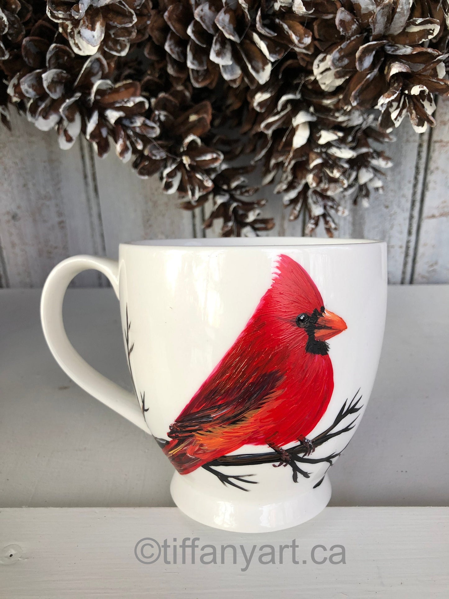 Hand painted Cardinal mug
