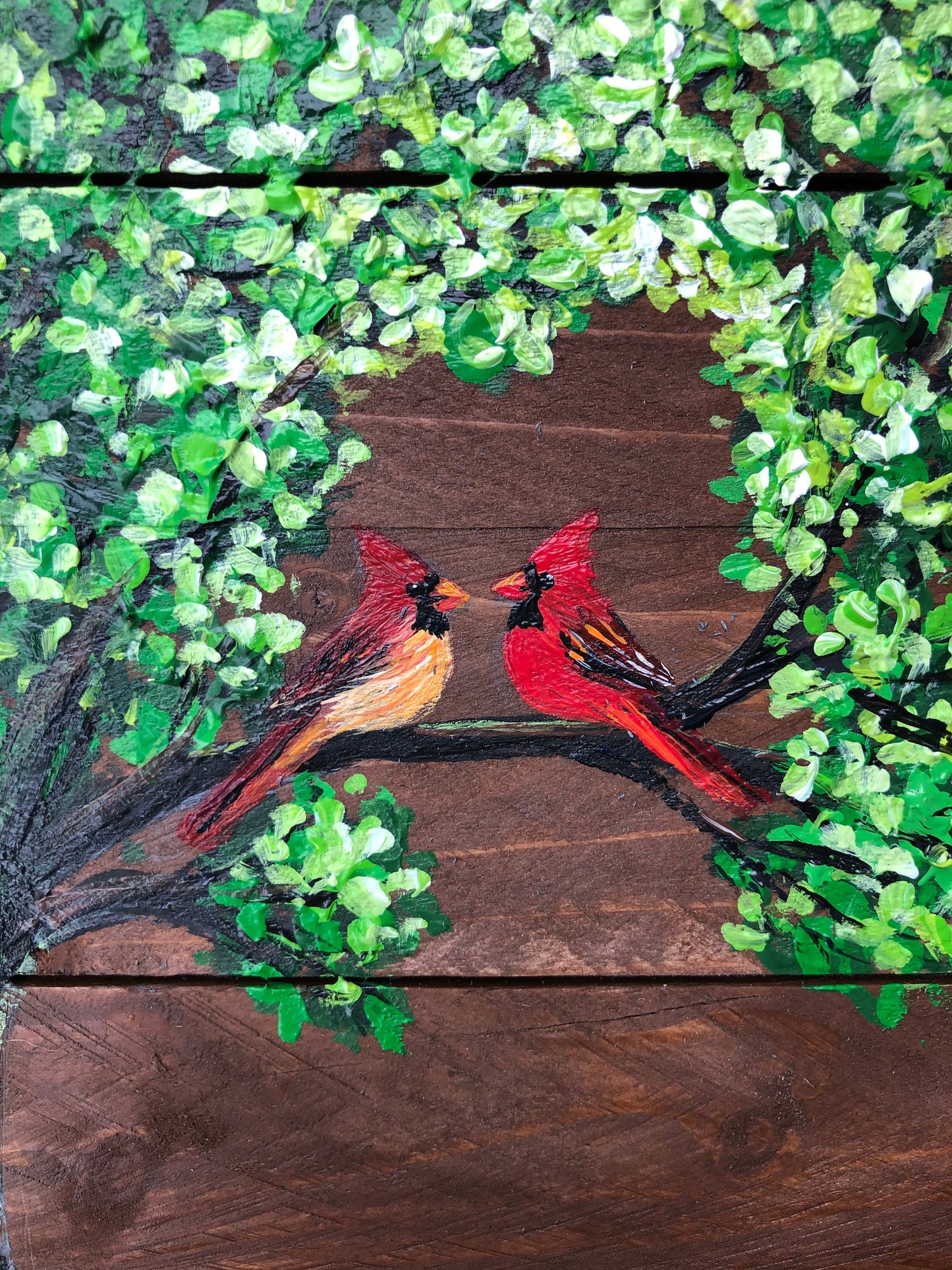 Cardinal couple painting on wood