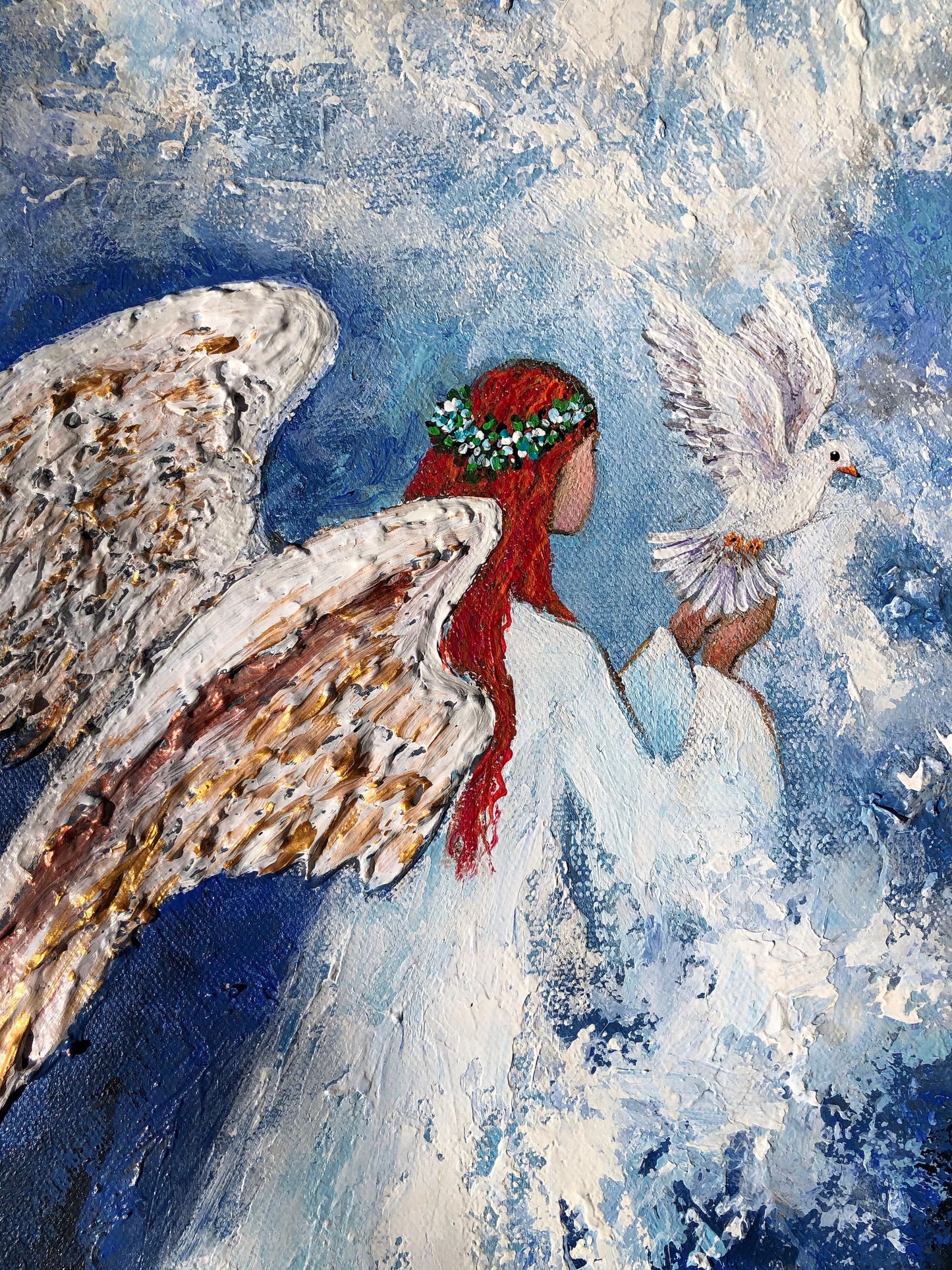 Original Angel and dove painting