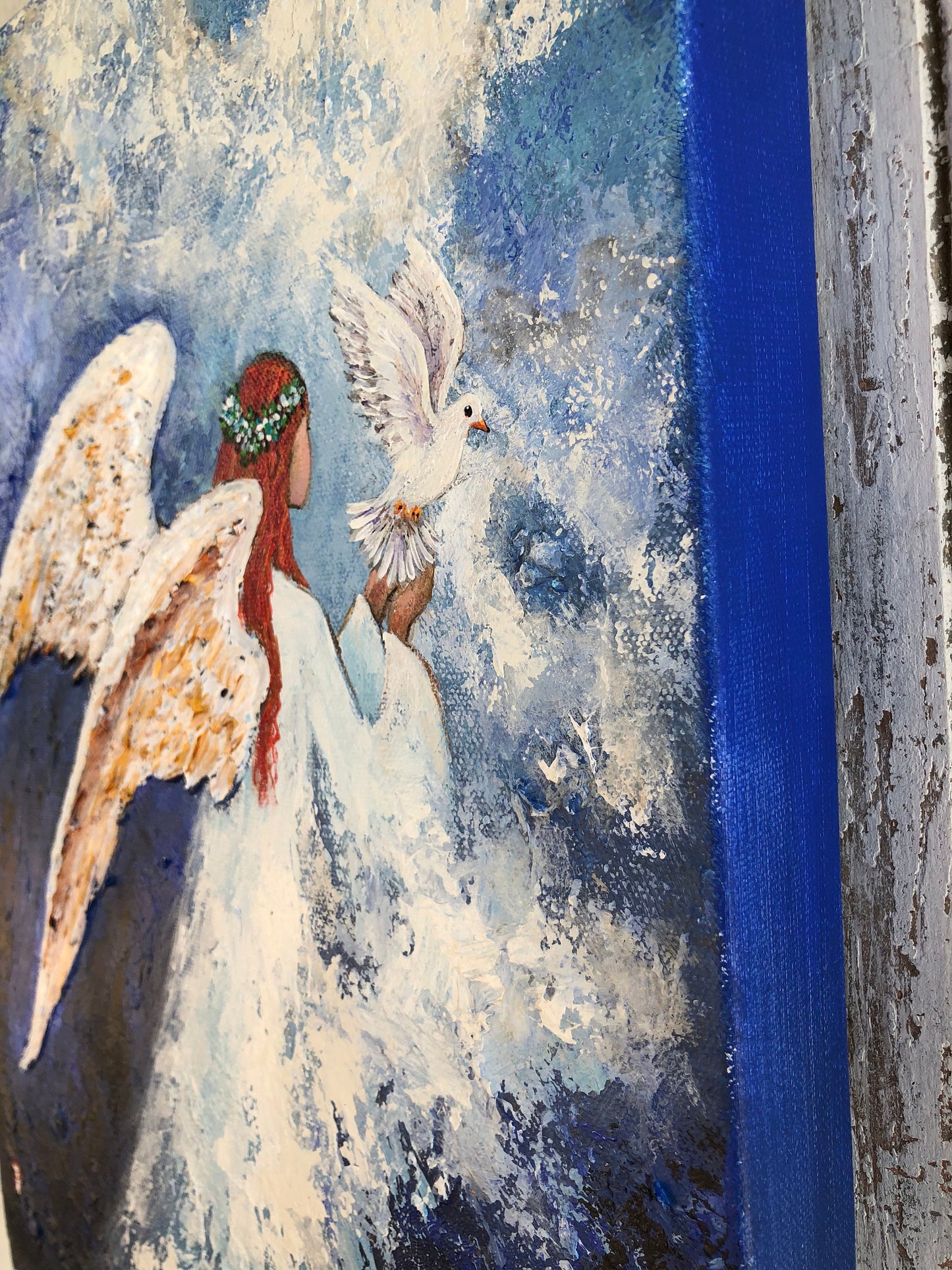 Original Angel and dove painting