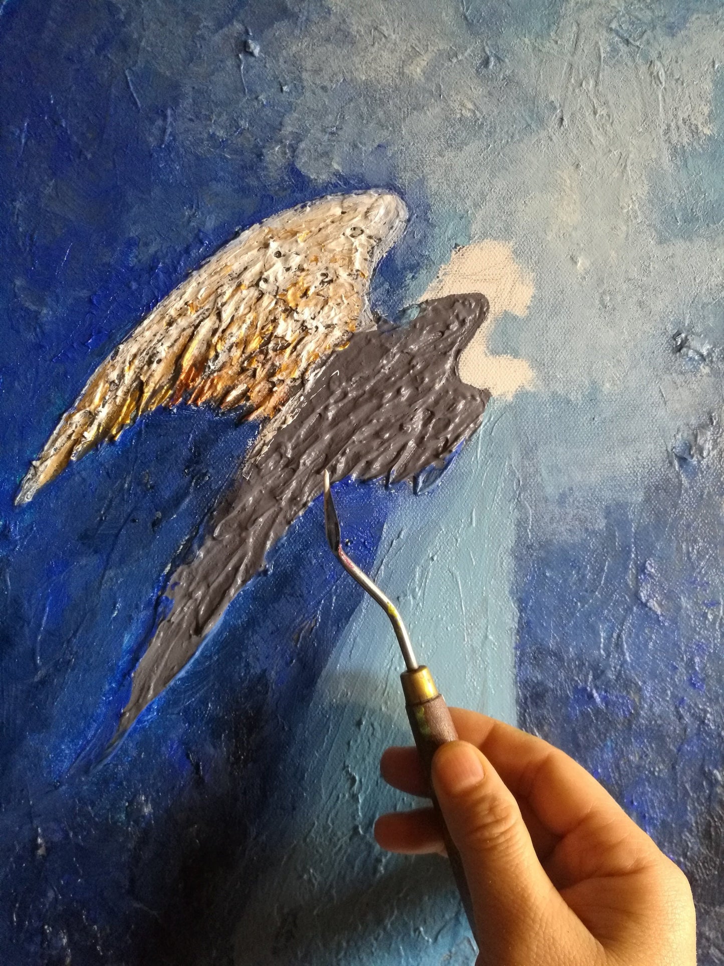 Original Angel and dove painting