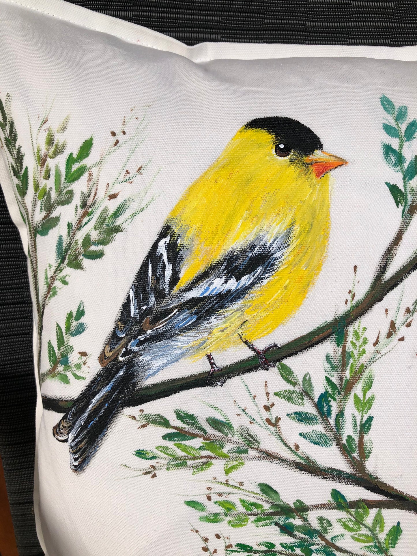 Hand Painted Pillow, Golden finch pillow,Farmhouse Pillows, Bird pillow covers