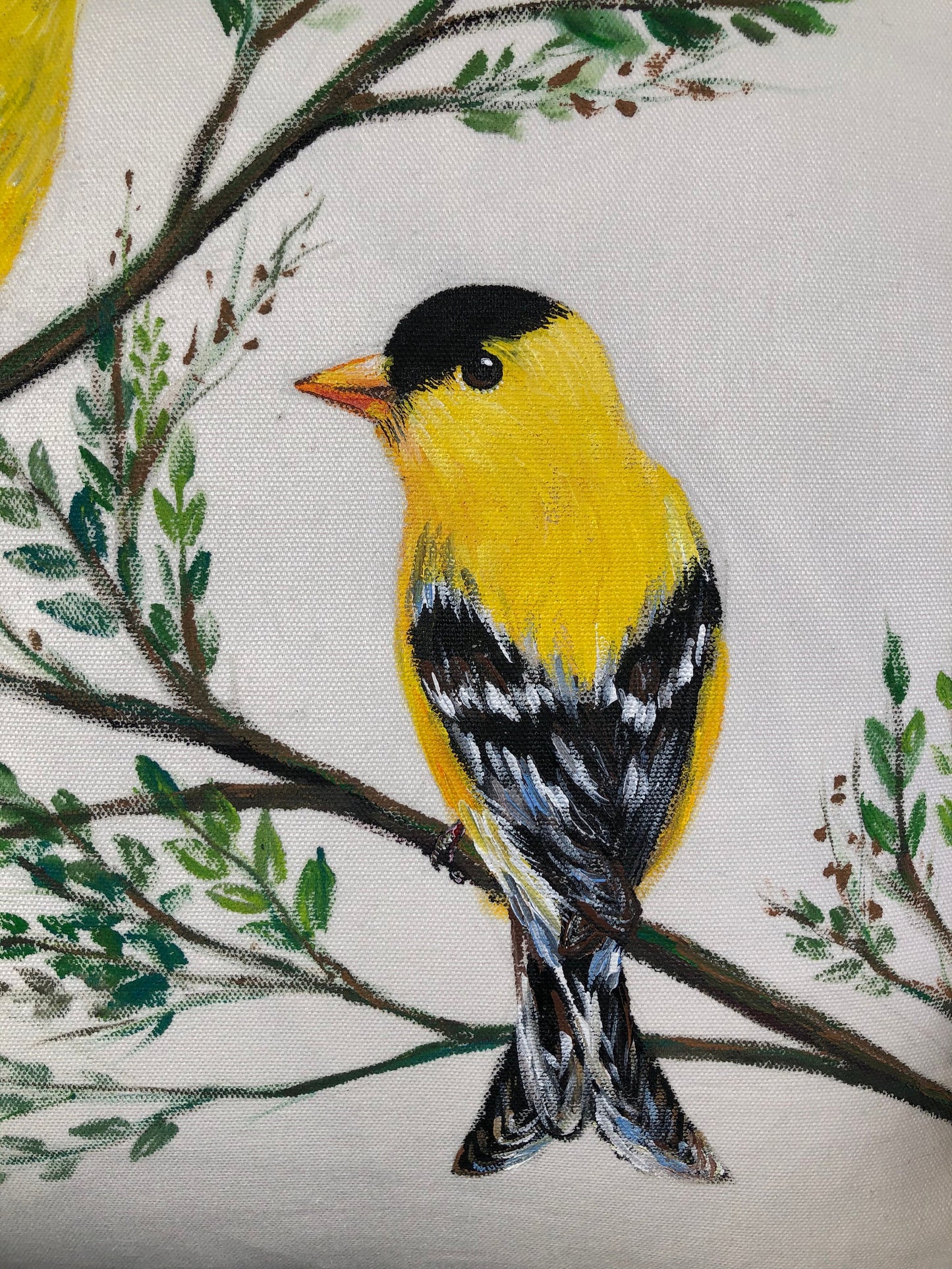 Hand Painted Pillow, Golden finch pillow,Farmhouse Pillows, Bird pillow covers