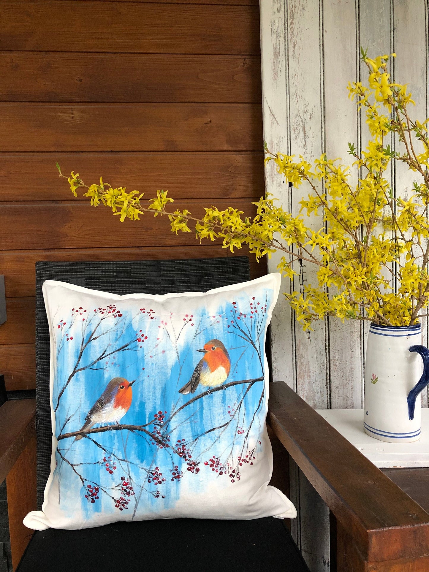 Love birds painting, painted Pillow cover, cushion cases, hand painted pillow, decorative pillow, hand painted cushion, designer pillow