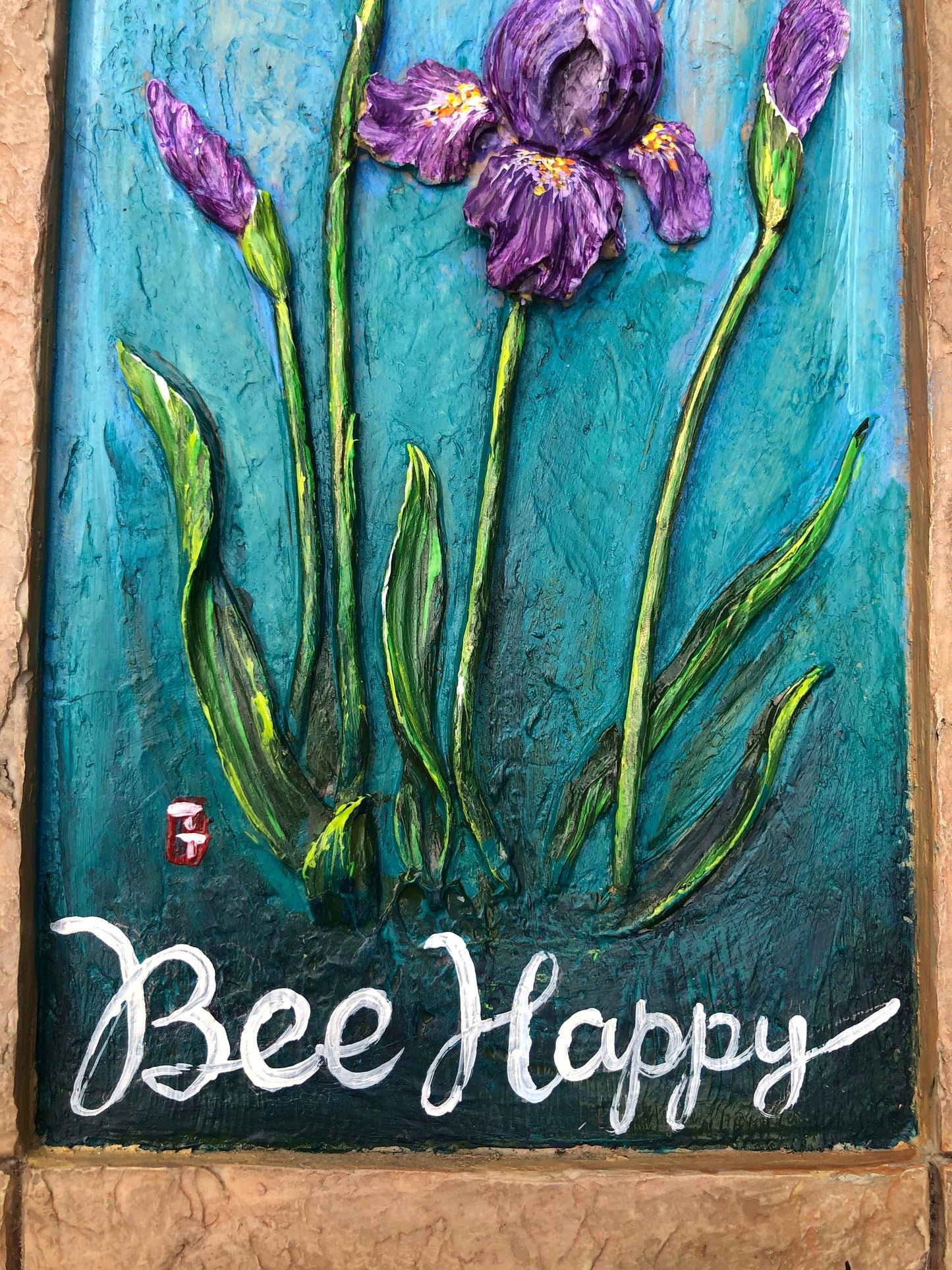 Iris art, Original Iris painting, Bee gift, Bee happy, Flower painting original, Bee painting, Gift for her, Gift for Mom, Birthday gift